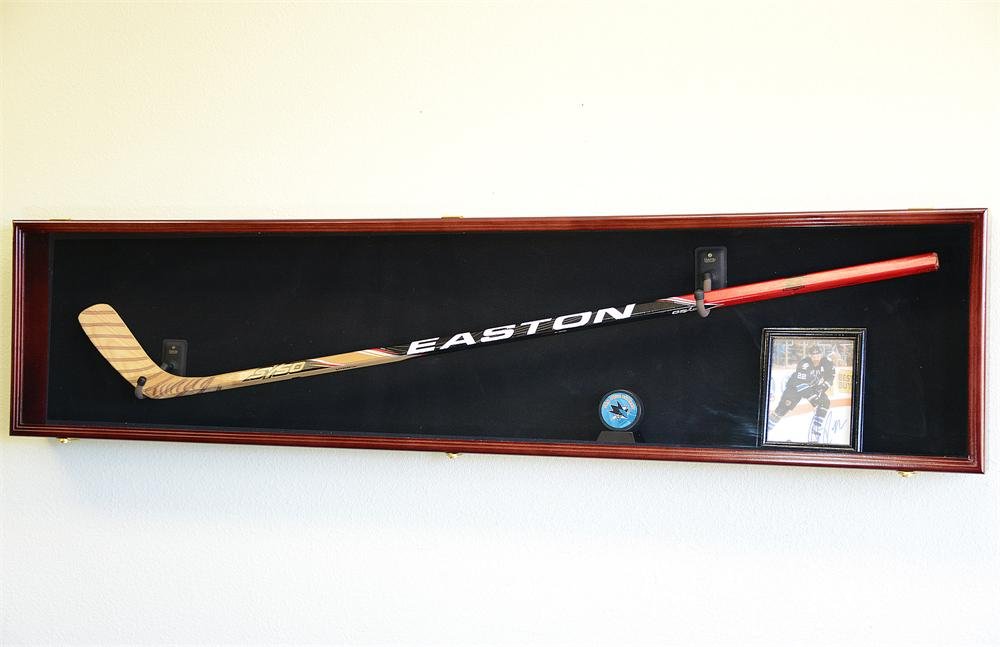 Premium Full-Size Hockey Stick & Puck Display Case - Wall Mounted Rack Holder for Sports Memorabilia - Perfect for Man Cave, Game Room, or Hockey Fan Gift