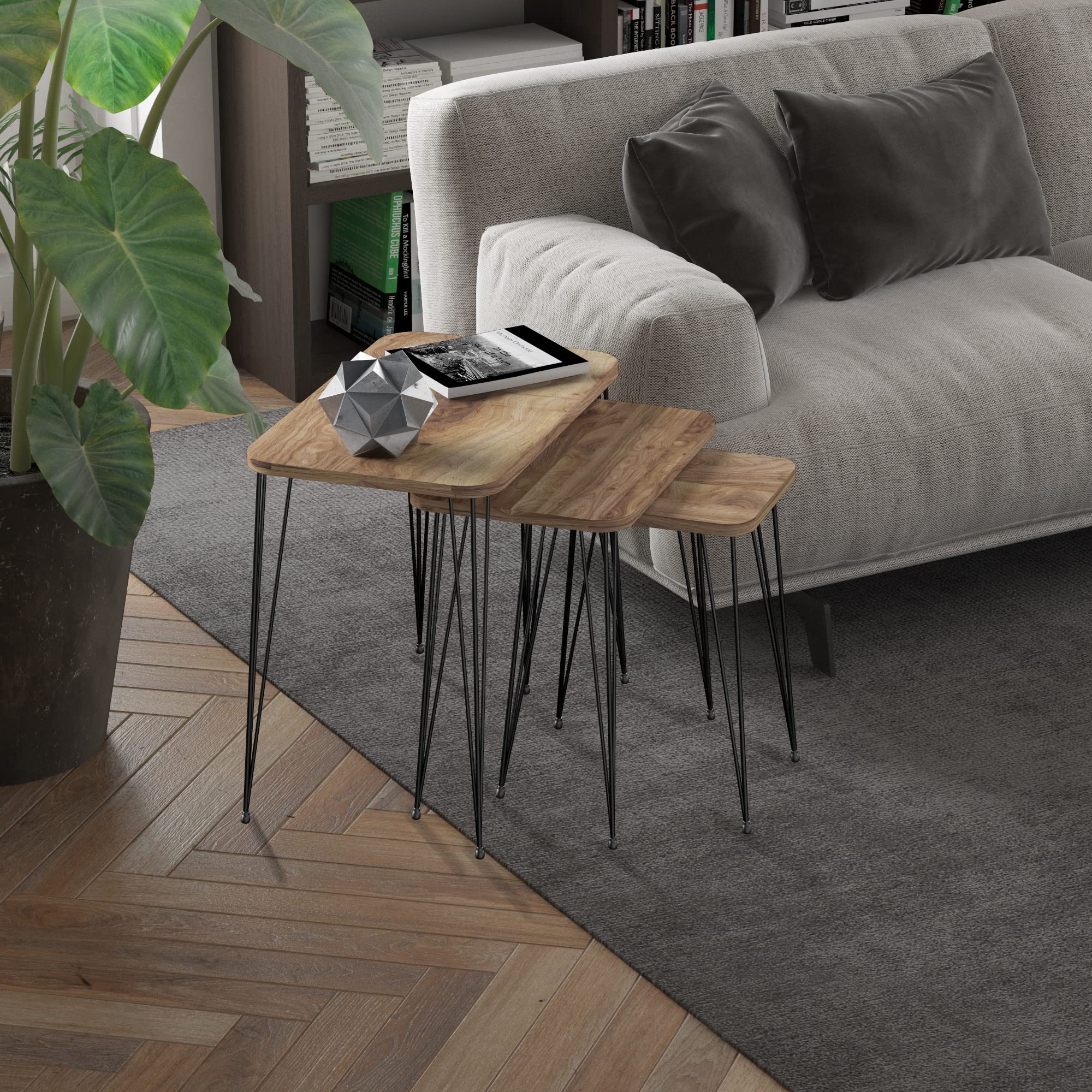 Modern Woodgrain Look Rectangular Nesting Coffee Table Set of 3 - Side End Tables for Living Room, Bedroom, or Office - Stylish & Space-Saving Home Decor