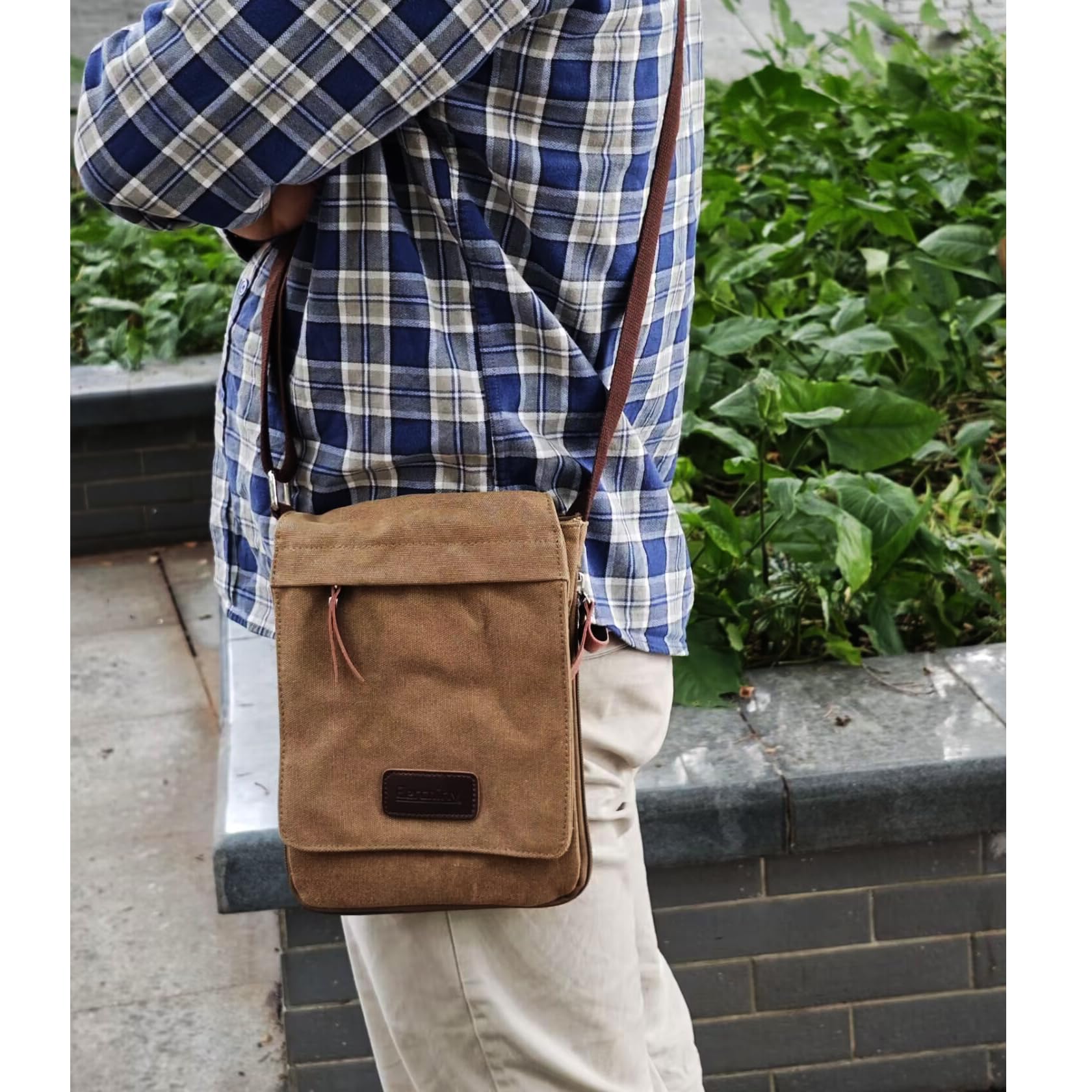 Vintage Canvas Leather Messenger Crossbody Bag - Small Organizer for Work, Travel & Everyday Use
