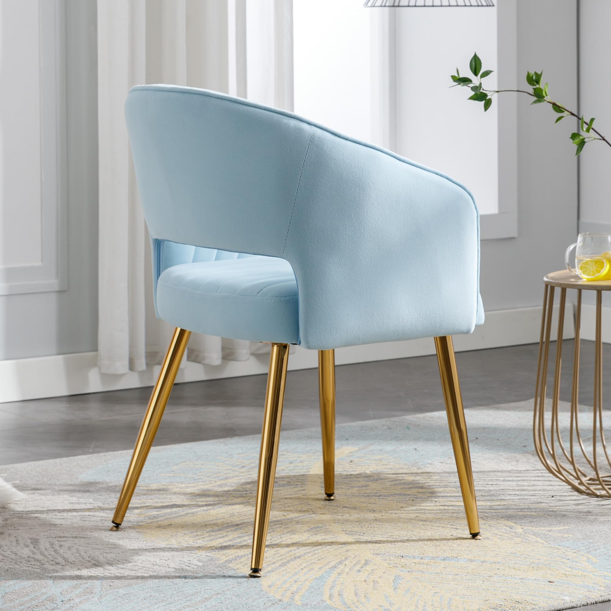 Velvet Tufted Desk Chair with Gold Legs - Ergonomic Home Office Chair for Women, Modern Upholstered Accent Armchair, Comfortable Study & Computer Task Stool - Perfect for Home Office, Living Room & Dorm (Blue)