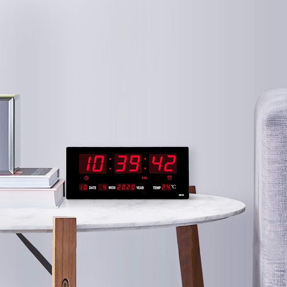 14.1 Inch Large LED Digital Wall Clock with Calendar, Temperature, Date & Day Display - Electric Wall Mount or Desk Clock (Red) - Perfect for Home, Office, Classroom & Bedroom Decor
