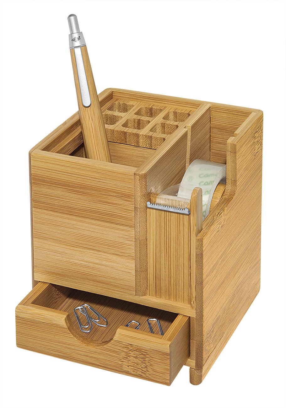 Desktop Organizer with Adhesive Tape Dispenser - Office Desk Accessories for Paper Clips, Pens & Stationery - Perfect for Home Office, School & Workspace Organization
