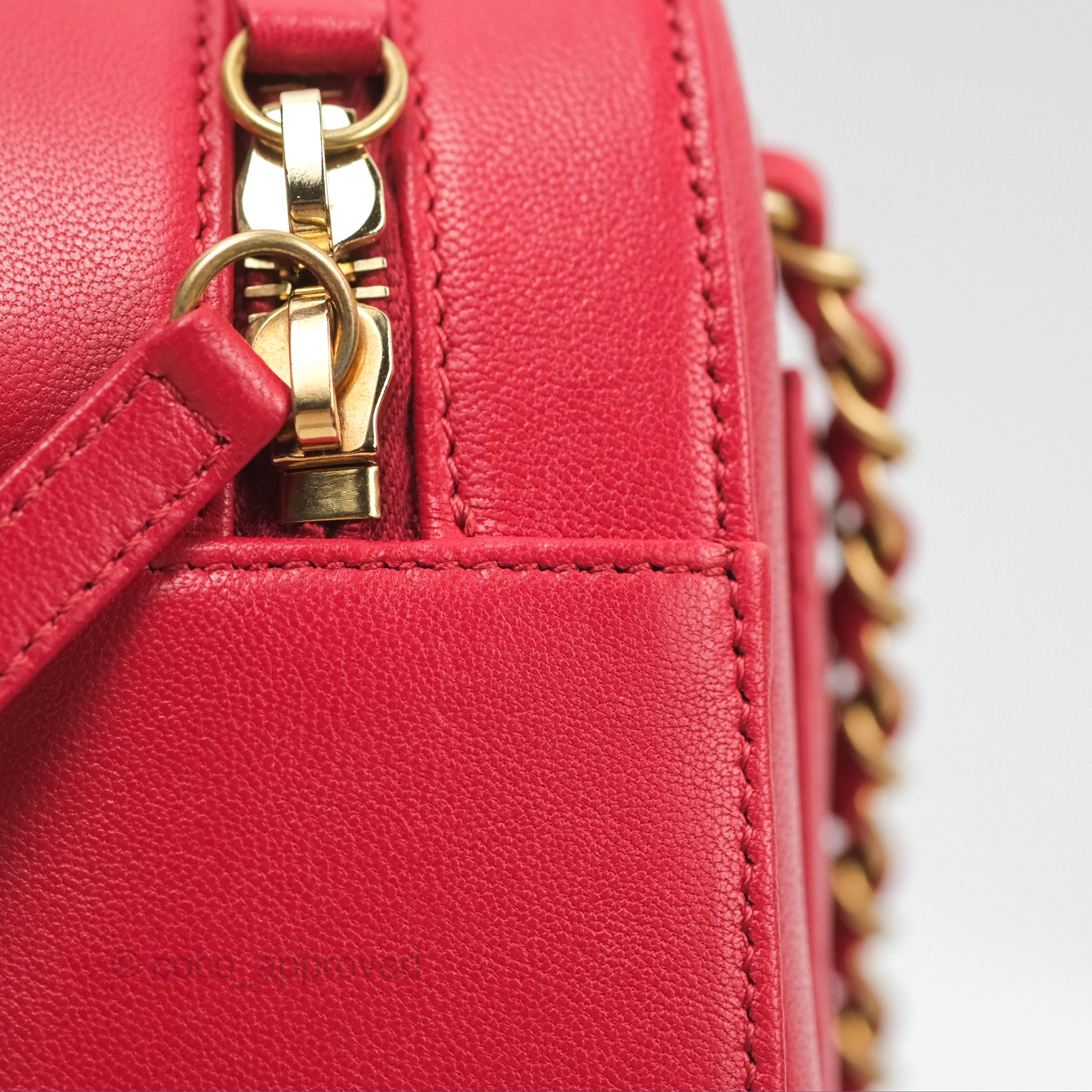 Chanel Red Goatskin Camera Bag with Aged Gold Chain Strap - Luxury Crossbody Bag for Women, Perfect for Parties & Evening Events