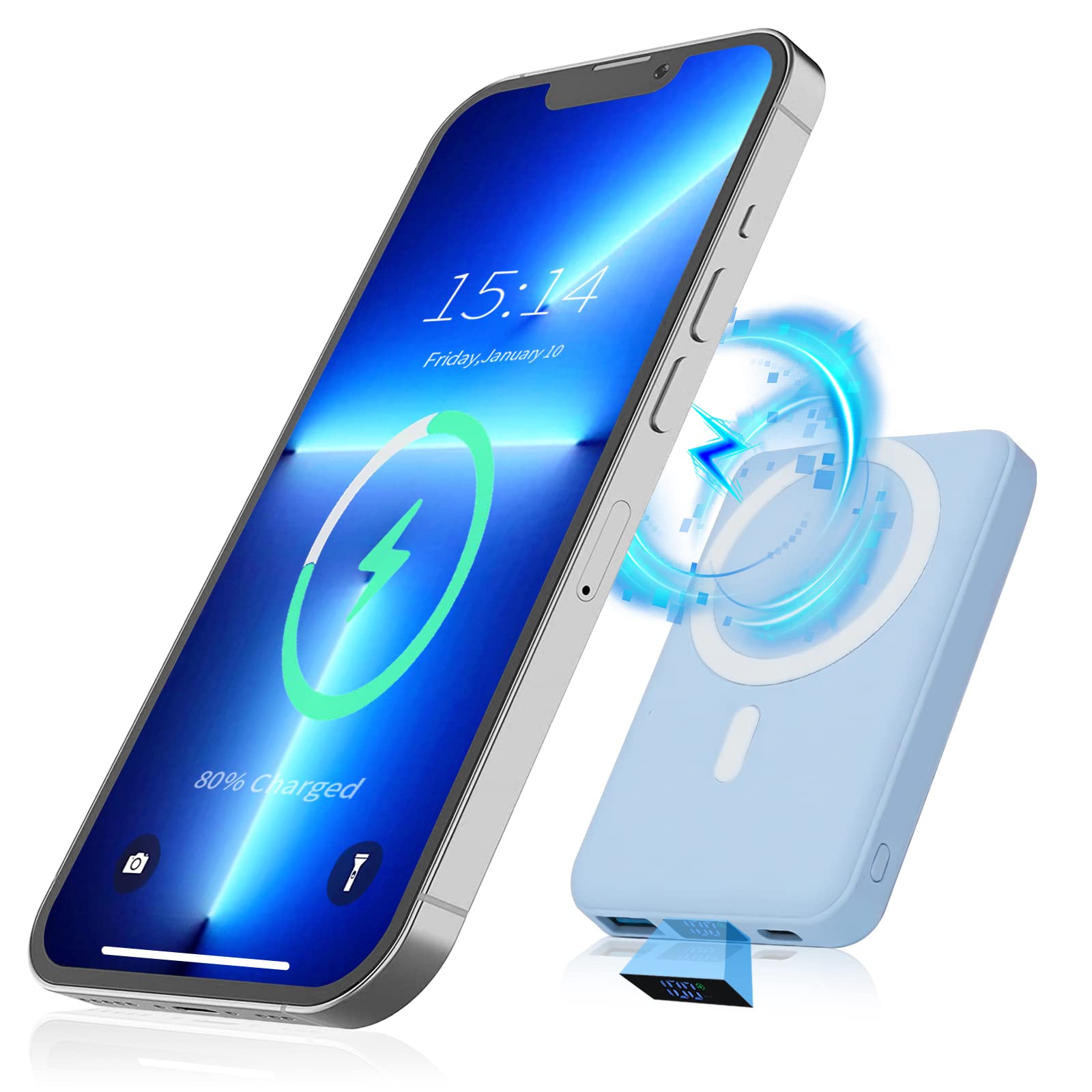 10000mAh Magnetic Wireless Portable Charger - PD 22.5W Fast Charging Power Bank with QC3.0 & USB-C | LED Display MagSafe Battery Pack for iPhone 14/13/12 Pro Max/Pro/Mini (Sierra Blue) | Perfect for Travel, Camping & On-the-Go Charging