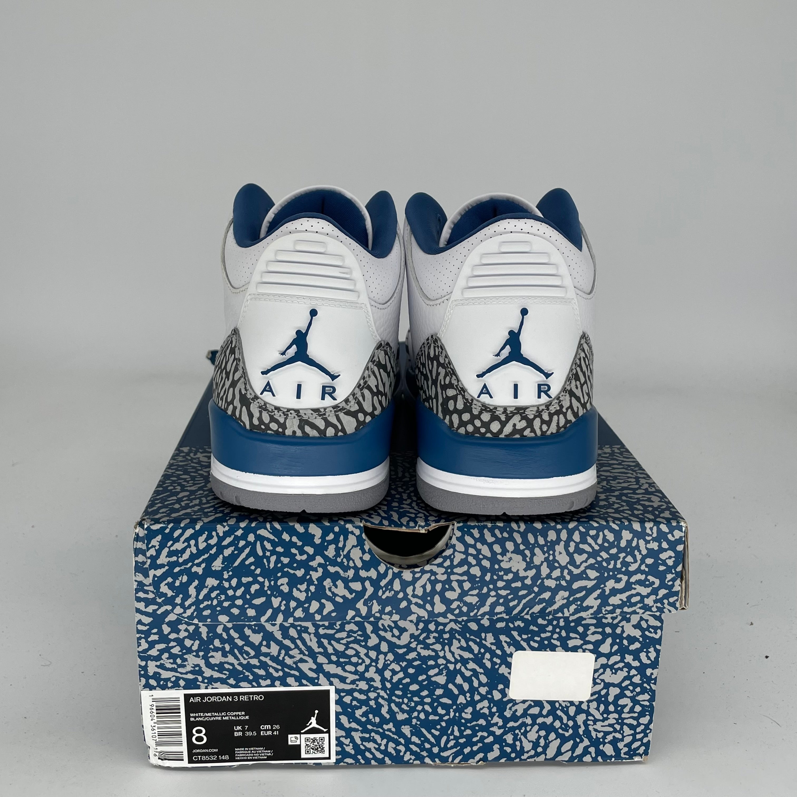 AIR JORDAN 3 WIZARDS Basketball Shoes Men's Size 8 - CT8532-148 Retro Sneakers for Casual Wear & Street Style