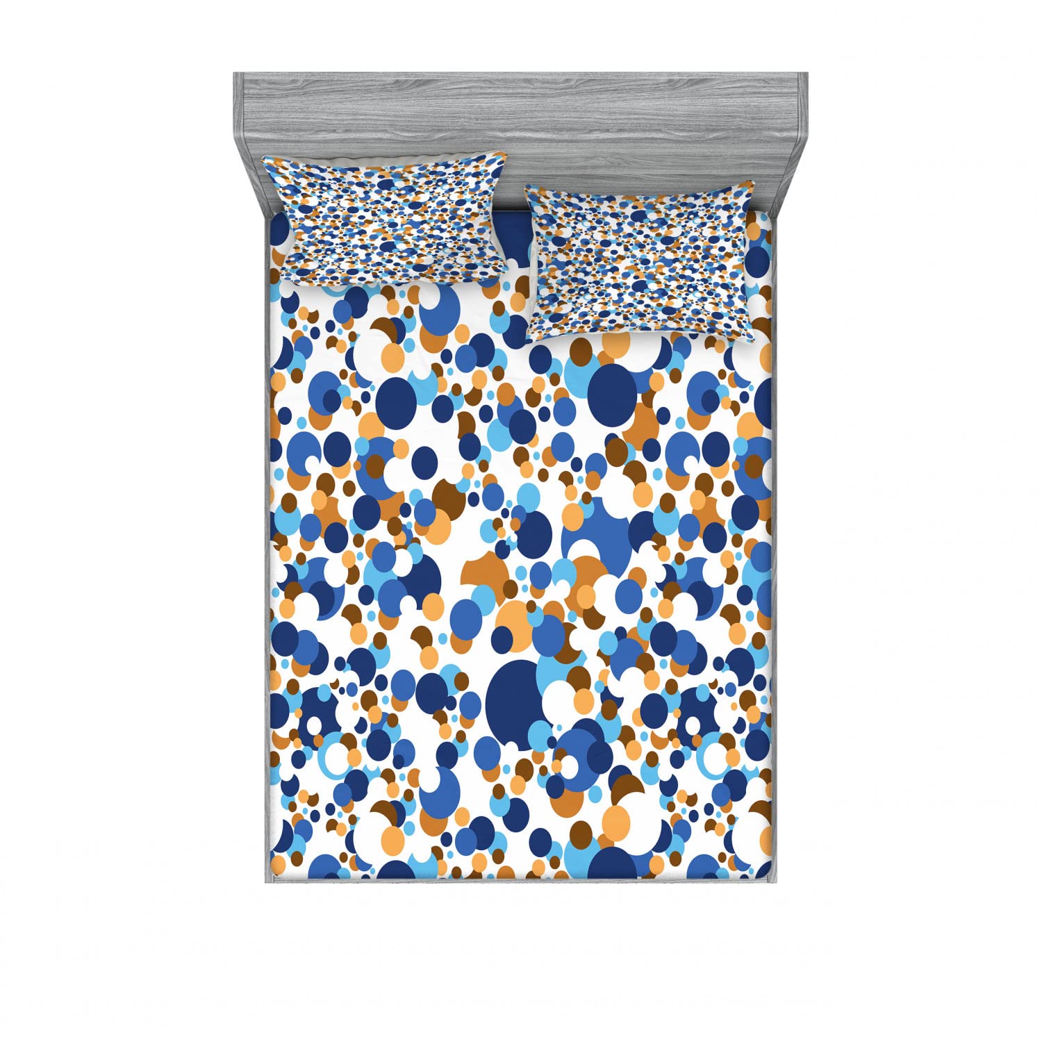 Ambesonne 2-Pack Full Size Fitted Sheet Set with 4 Pillow Shams - Retro Bubble Abstract Design in Sky Blue & Cinnamon - Soft Bedding Collection for Guest Rooms, Dorms & Cozy Bedroom Decor