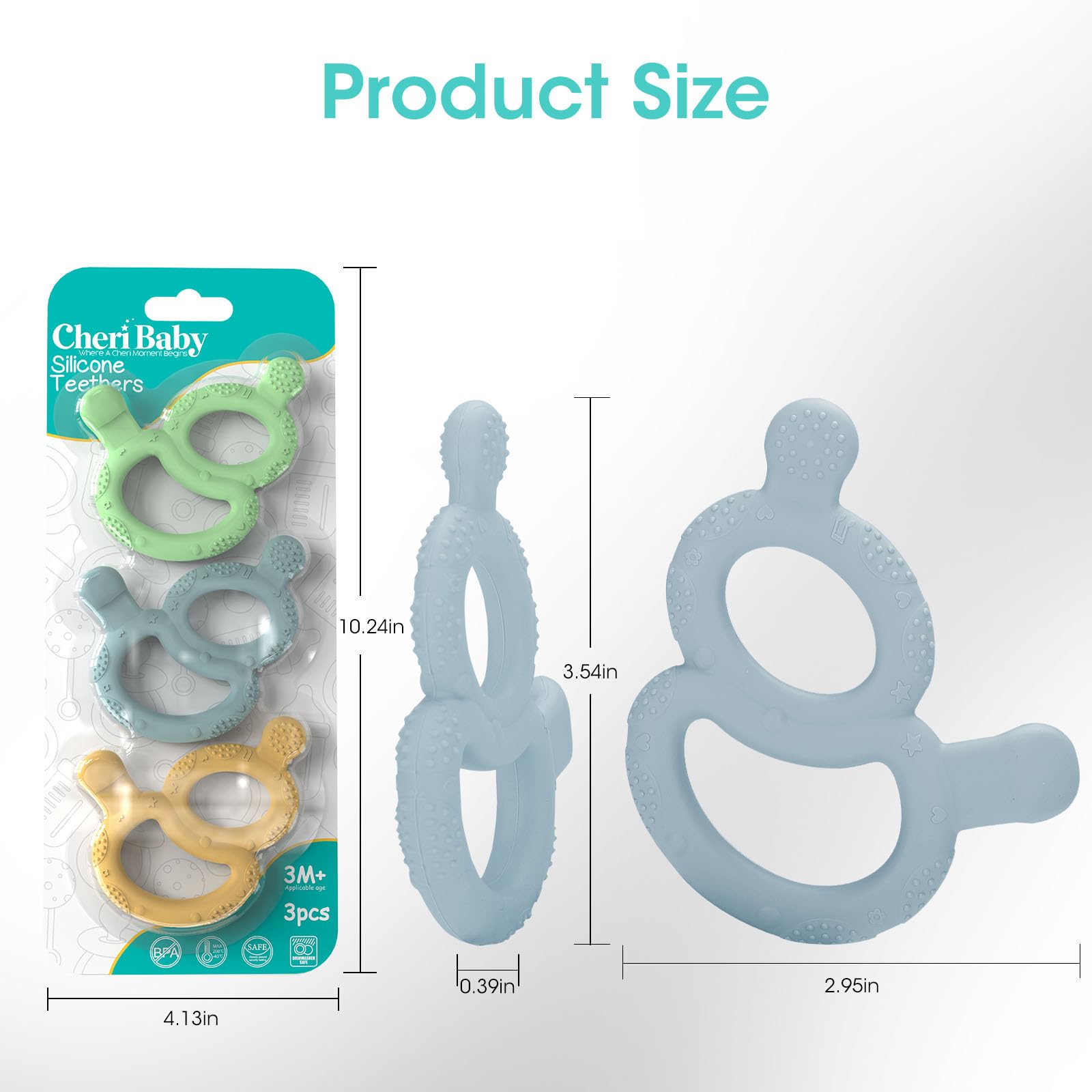 3 Pack BPA-Free Silicone Baby Teething Toys for Infants 3-12 Months - Soft Dual Textured Teether Rings & Nipple for Soothing Sore Gums, Sensory Chew Toys for Boys & Girls - Perfect for Home, Travel & Daycare Use