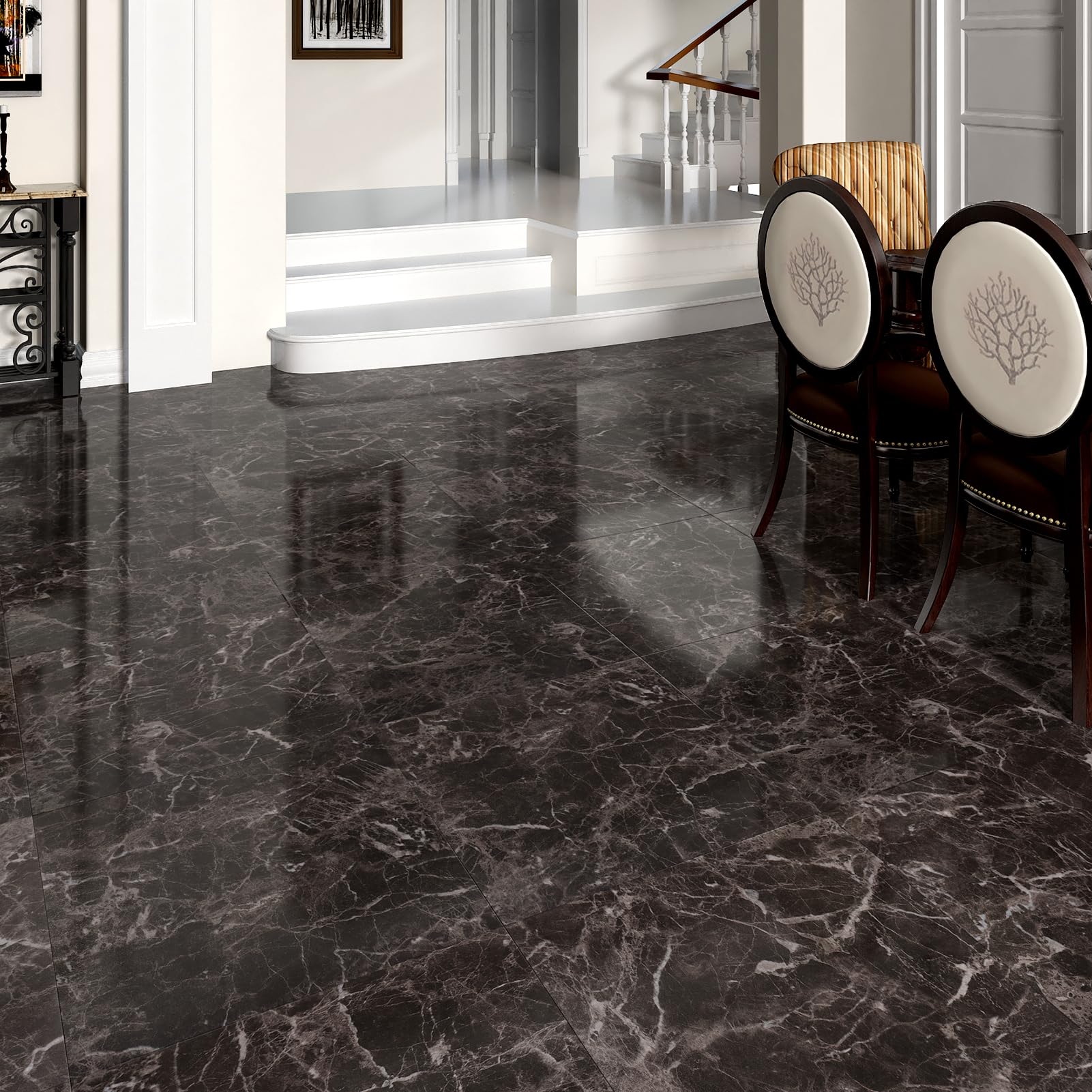 Waterproof Black Marble Peel and Stick Floor Tiles - 10 Pack 12