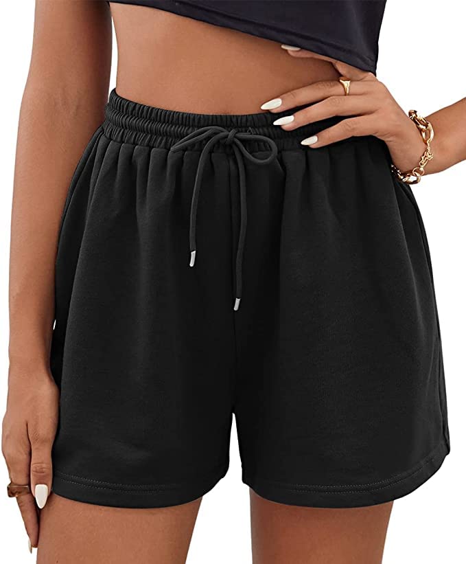 Heyakso Women's High Waist Sweat Shorts with Drawstring - Elastic Casual Athletic Shorts for Yoga, Running, Gym & Lounge Wear