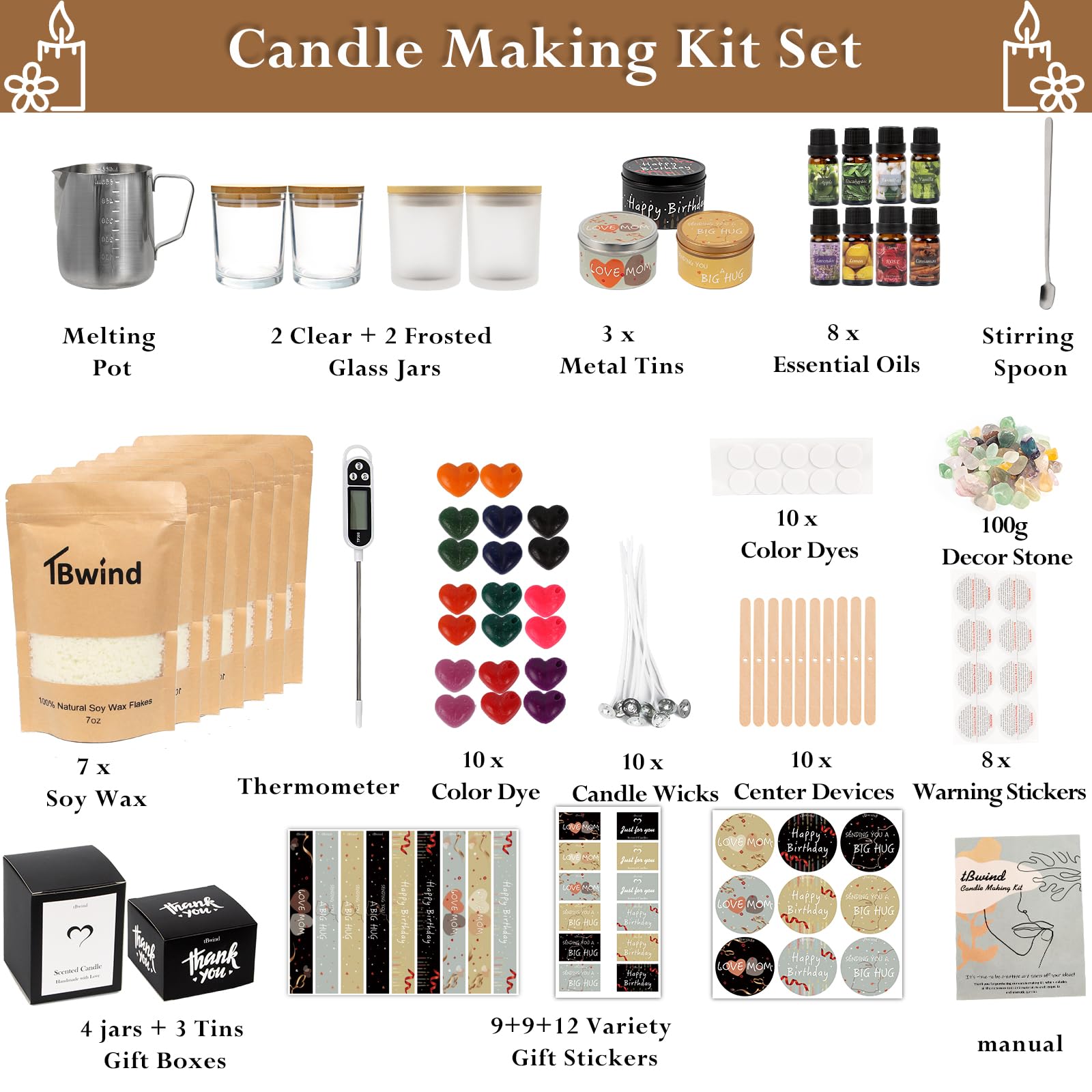 Premium Soy Candle Making Kit for Adults & Beginners - DIY Starter Set with 8 Fragrance Oils, Wax, Wicks, Melting Pot & Dyes - Perfect for Home Decor, Gifts & Relaxation Crafts
