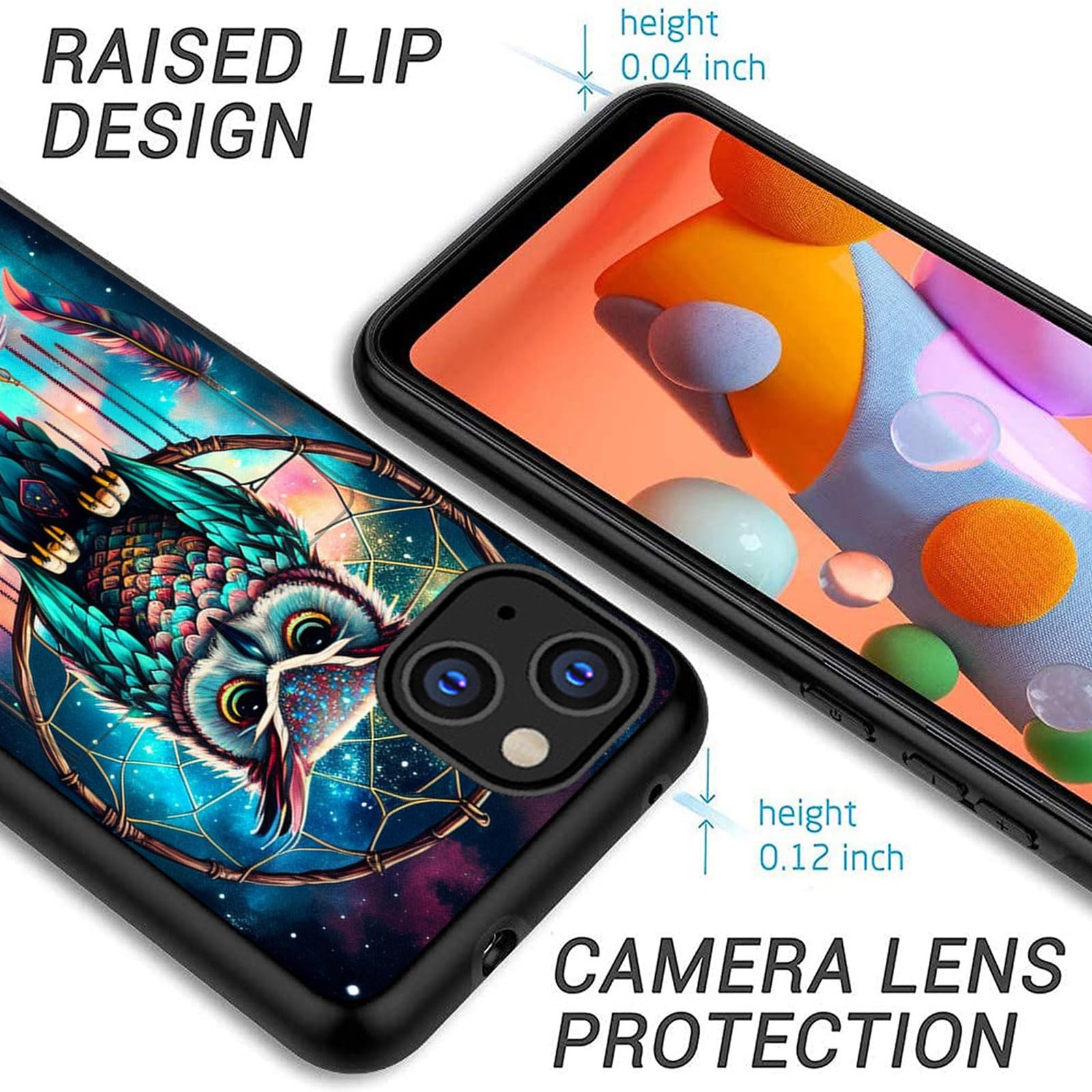 Shockproof Armor Hybrid Case with Card Holder for iPhone 12 Pro Max (6.7 Inch 2020) - Rugged Silicone Protective Wallet Cover Featuring Owl Dream Catcher Design | Perfect for Outdoor Adventures, Travel & Everyday Use