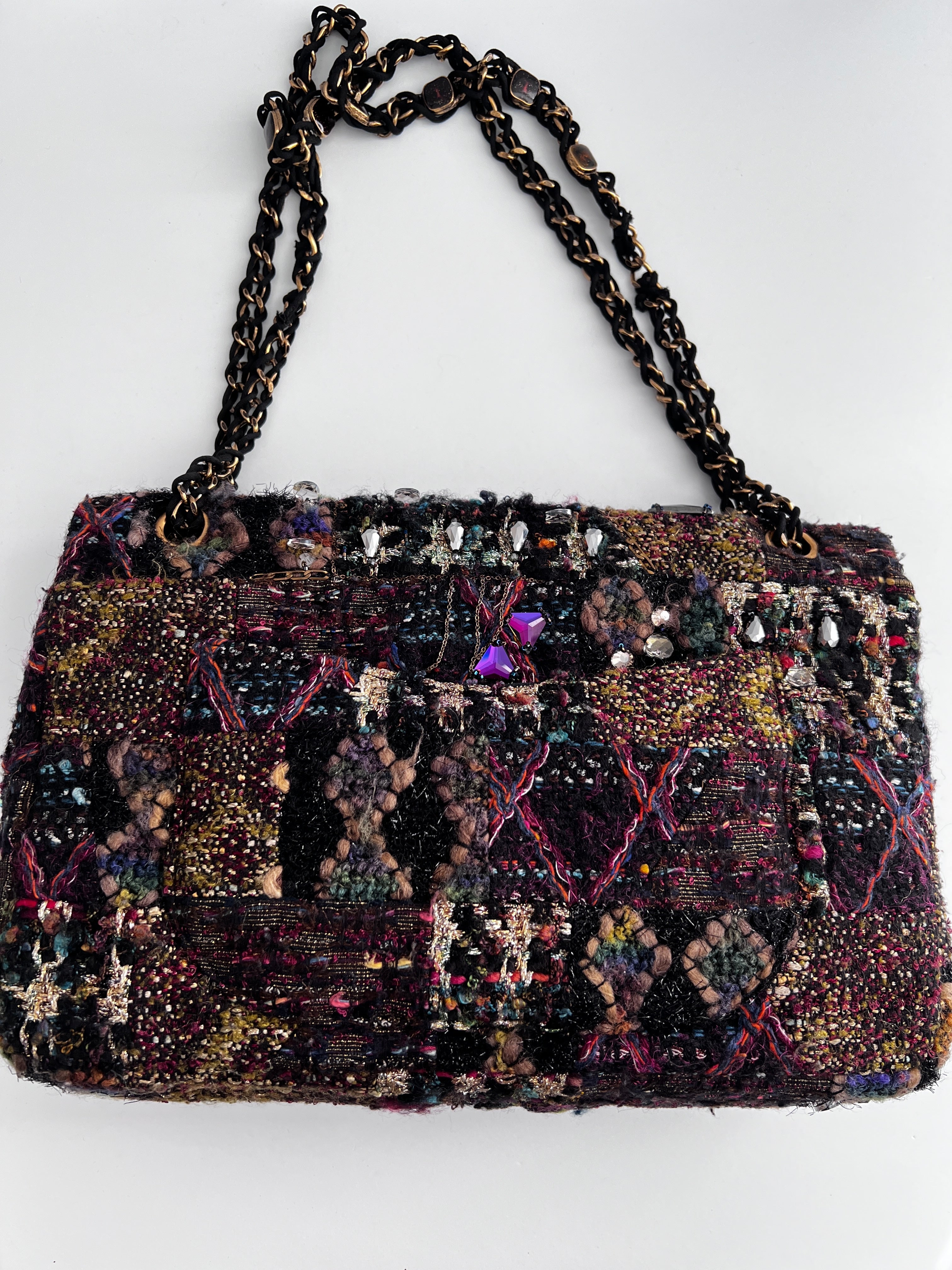 Chanel Tweed Crystal Embellished Paris Byzance Reissue 2.55 Flap Bag Jumbo Size - Luxury Designer Handbag for Women, Perfect for Parties, Weddings & Special Occasions