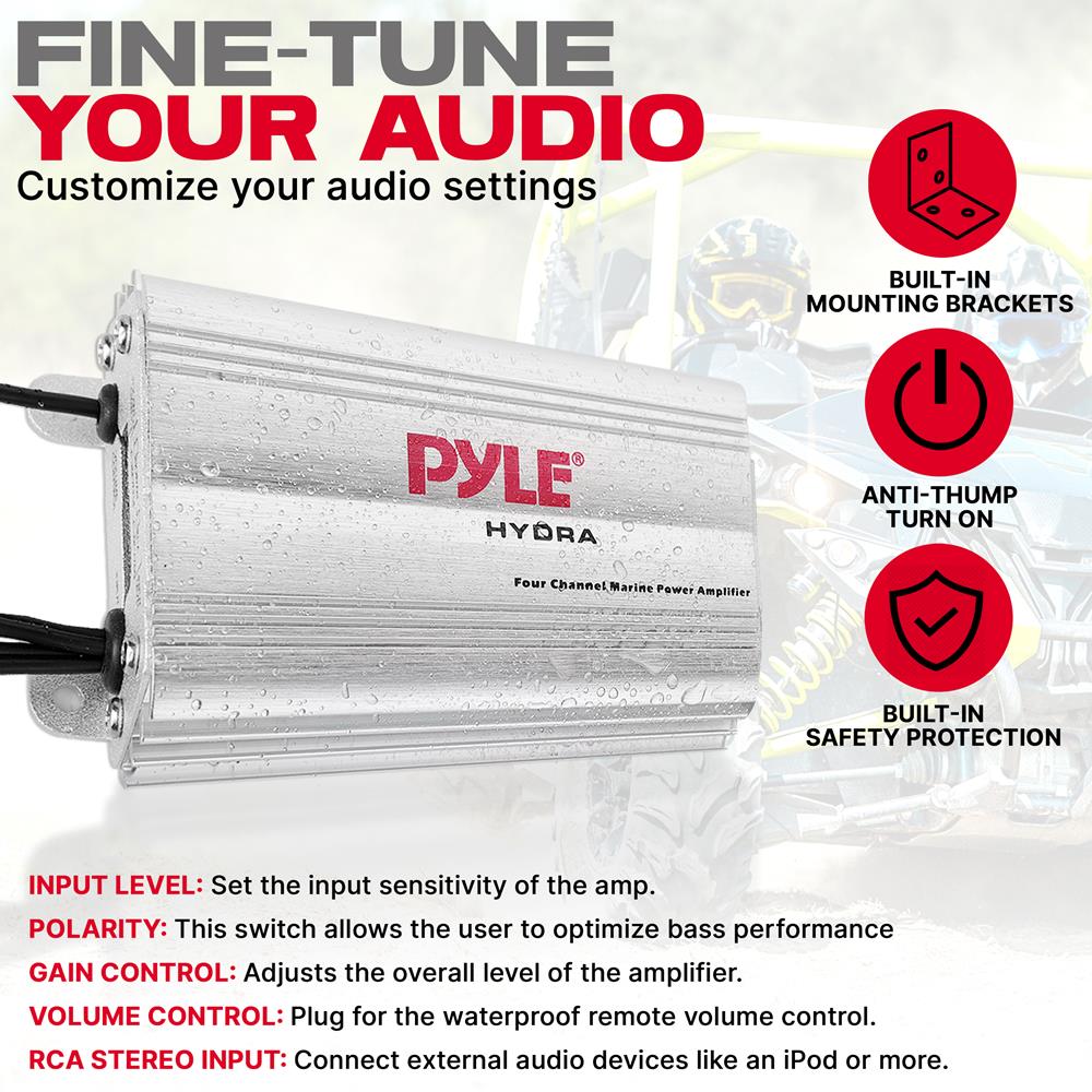 4 Channel Waterproof Marine Amplifier - 1000W High Power Boat Audio System for Outdoor Boating, Fishing & Water Sports