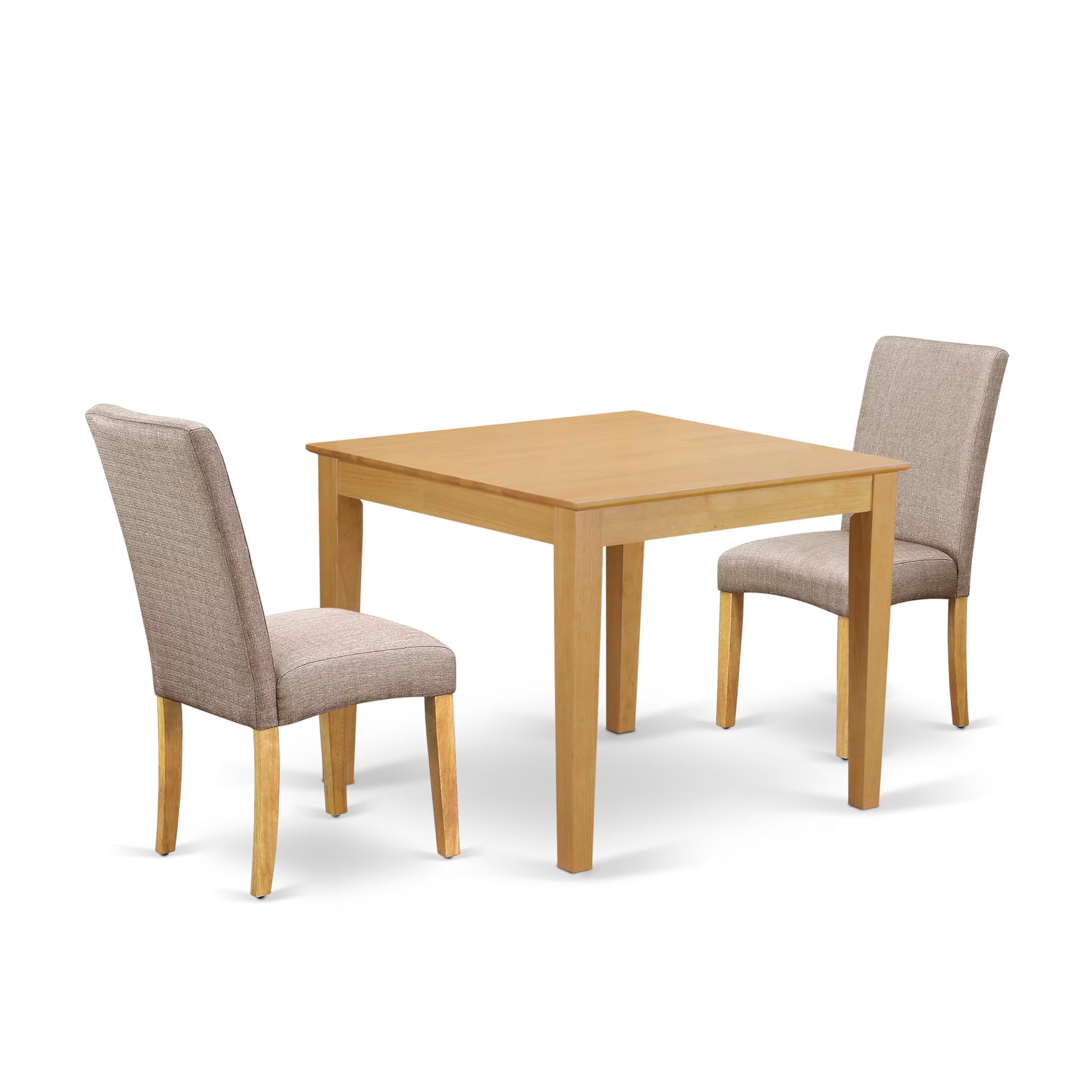 East West Furniture OXDR3-OAK-16 3-Piece Kitchen Table & Chairs Set - Square Dining Table with 2 Dark Khaki Linen Parsons Chairs, 36x36 Inch, Oak - Perfect for Small Spaces, Breakfast Nooks & Cozy Dining Areas