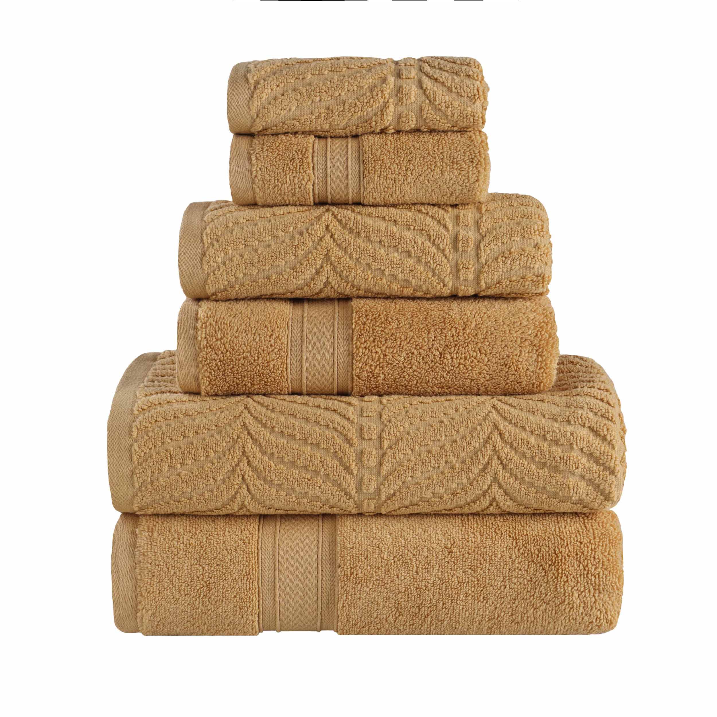 Premium 6-Piece Zero Twist Cotton Towel Set - Solid & Jacquard Chevron Design for Bath, Spa, and Luxury Home Decor
