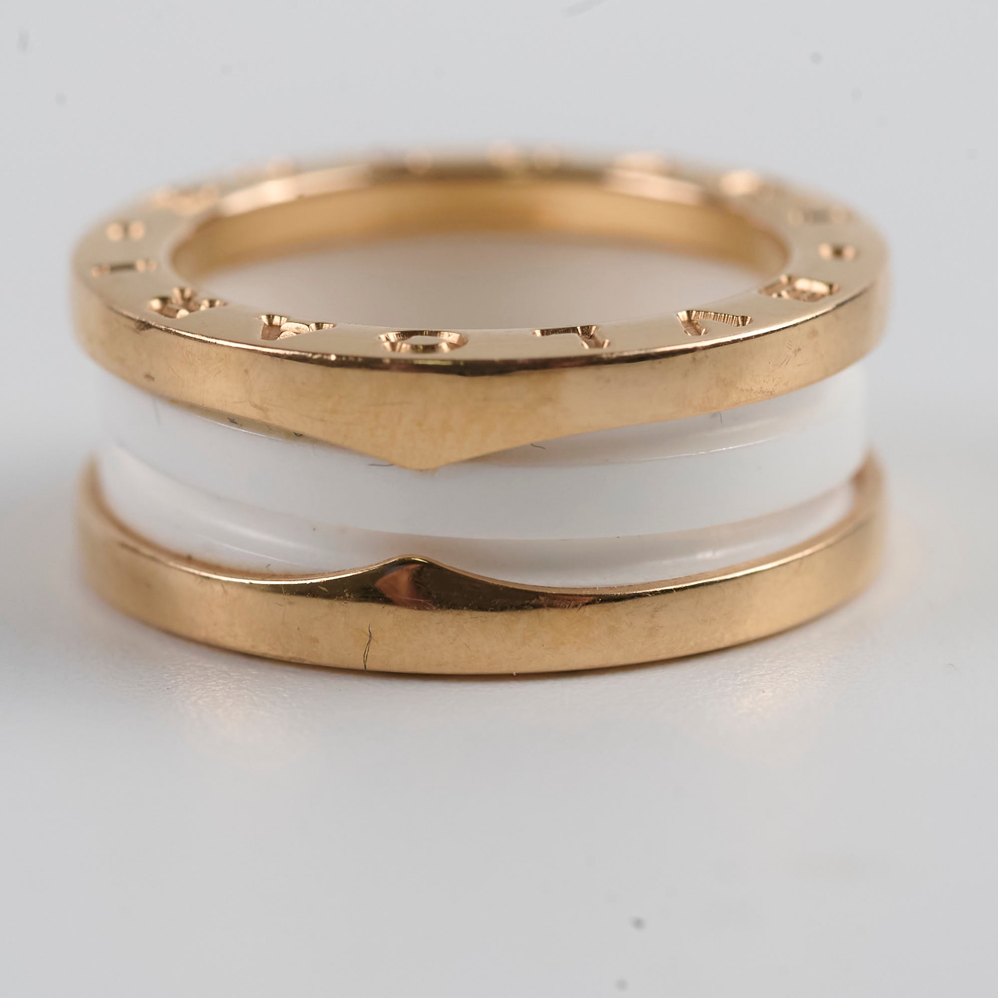 Bvlgari B.Zero1 18k Pink Gold & White Ceramic Ring - Size 49 | Luxury Italian Jewelry for Women, Perfect for Weddings, Anniversaries & Special Occasions