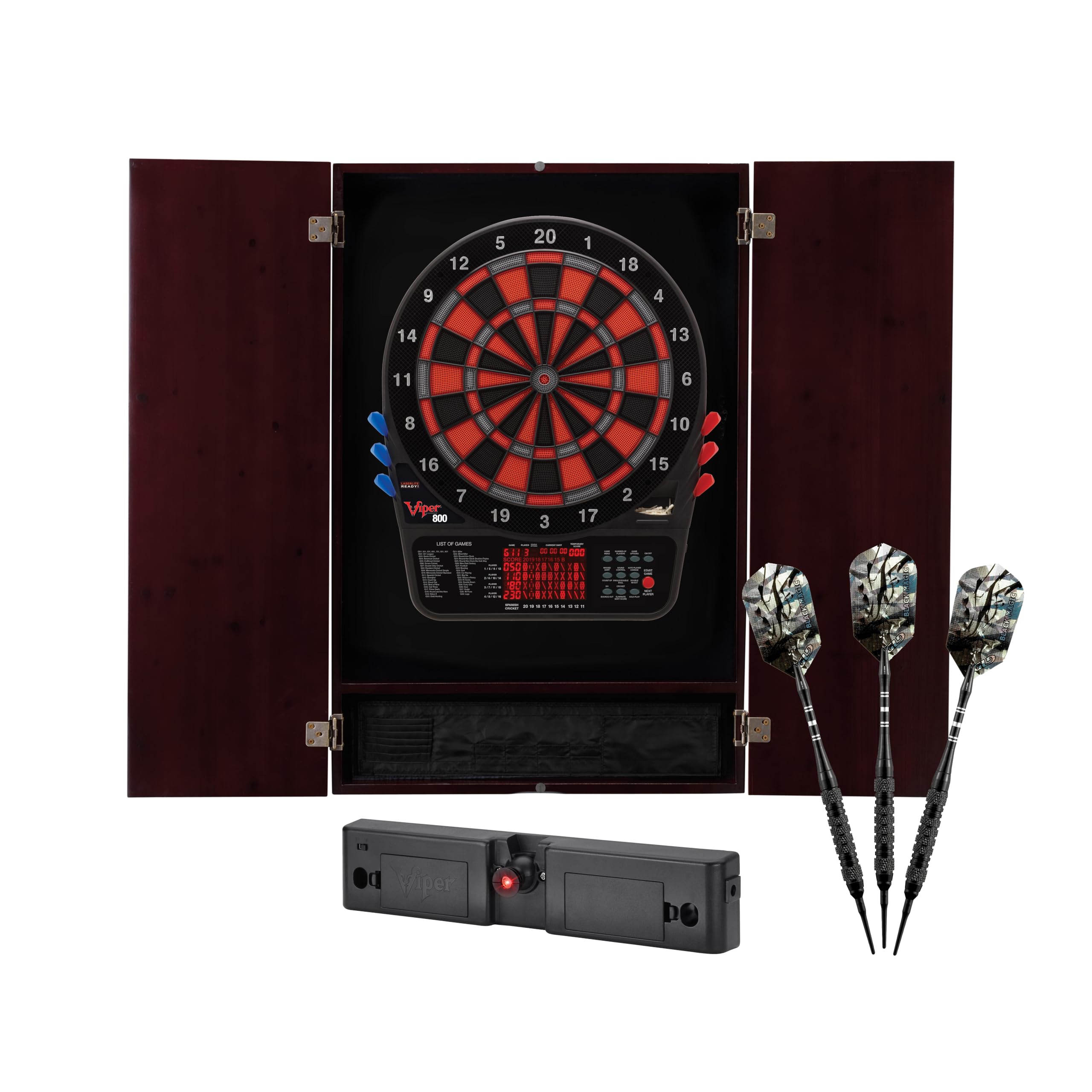 Premium Viper Metropolitan Solid Wood Dartboard Cabinet with Electronic Dartboard - Ready-to-Play Bundle Includes 2 Sets of Soft-Tip Darts & Integrated Storage (Multiple Stain Options) - Perfect for Game Rooms, Bars, and Family Entertainment