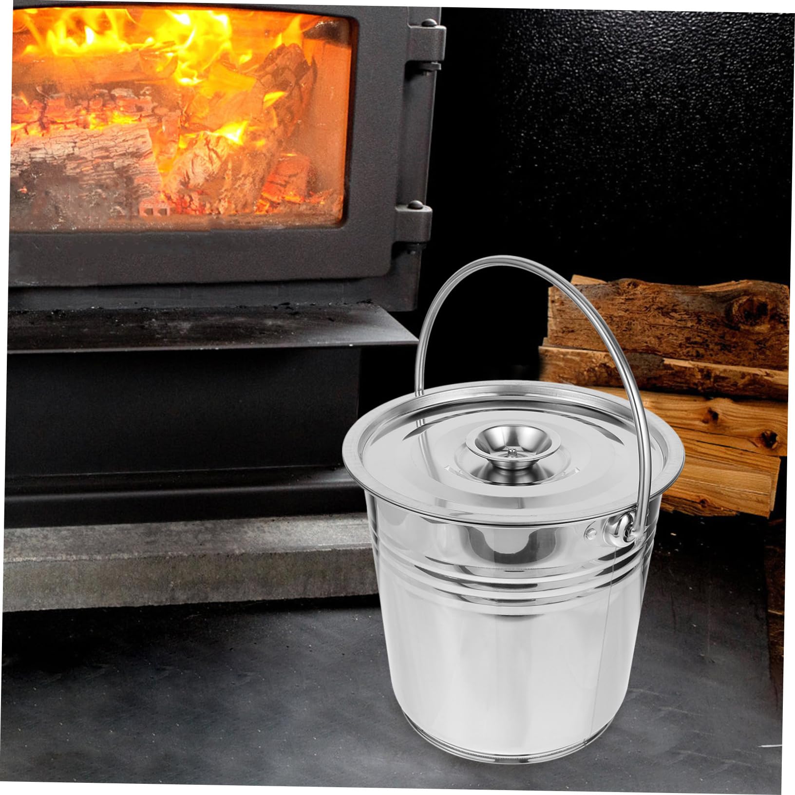 Stainless Steel Outdoor Fireplace Coal Bucket & Garden Incinerator - Large Capacity Metal Storage Container for Indoor/Outdoor Use - Perfect for BBQ, Camping, and Fireplace Ash Storage