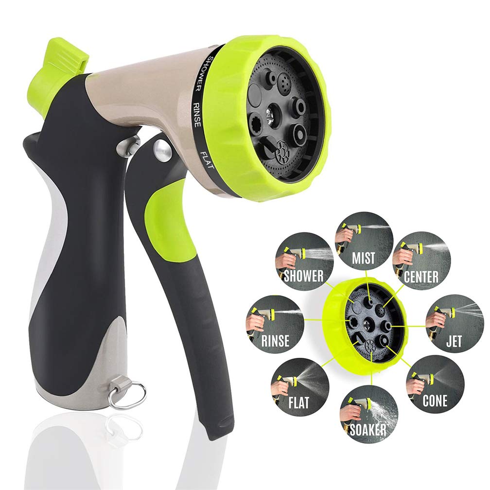 Heavy Duty Metal Garden Hose Nozzle Sprayer - 8 Adjustable Patterns High Pressure Water Spray Gun for Lawn, Plants, Car Wash & Pet Bathing | Perfect for Gardening, Outdoor Cleaning & Patio Washing