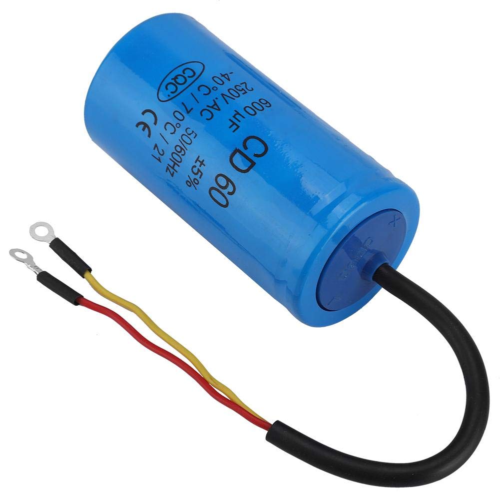 250V AC 600uF 50/60Hz CD60 Motor Run Capacitor with Wire - High Performance Start Capacitor for Air Compressor, HVAC, Fan & Pump Motors - Durable Replacement Part for Home & Industrial Applications