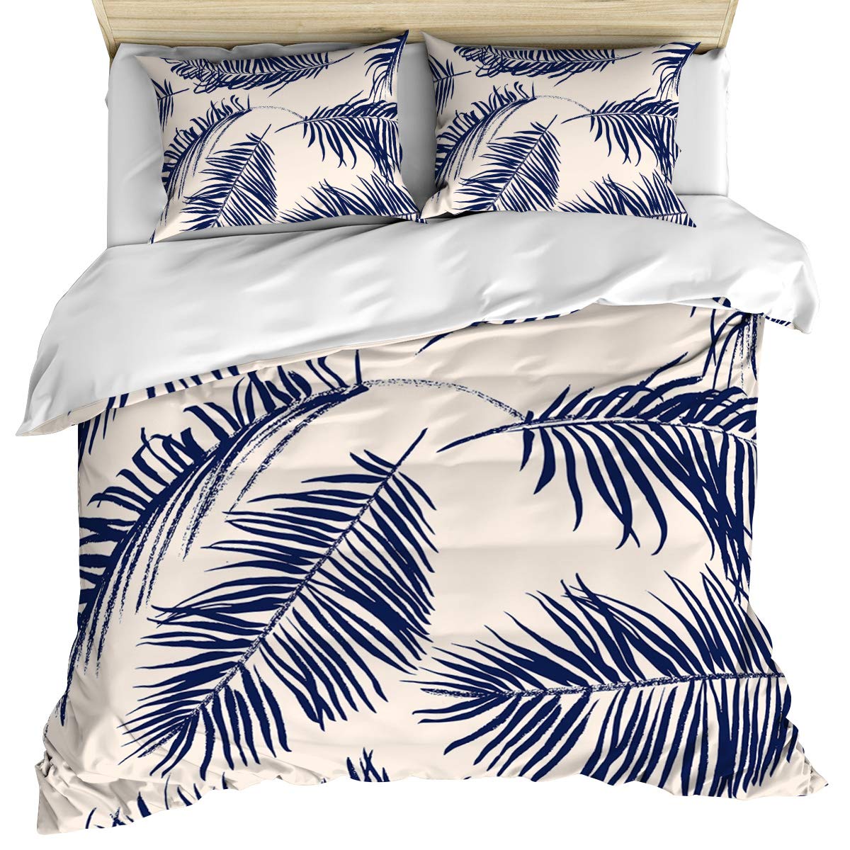 Luxury Full Size Duvet Cover Set - 3 Piece Tropical Leaf Pattern Bedding with Pillow Shams | Soft Cotton Watercolor Botanical Design for Bedroom Decor | Machine Washable & Cozy Comfort | Perfect for Master Bedroom, Guest Room & Vacation Homes