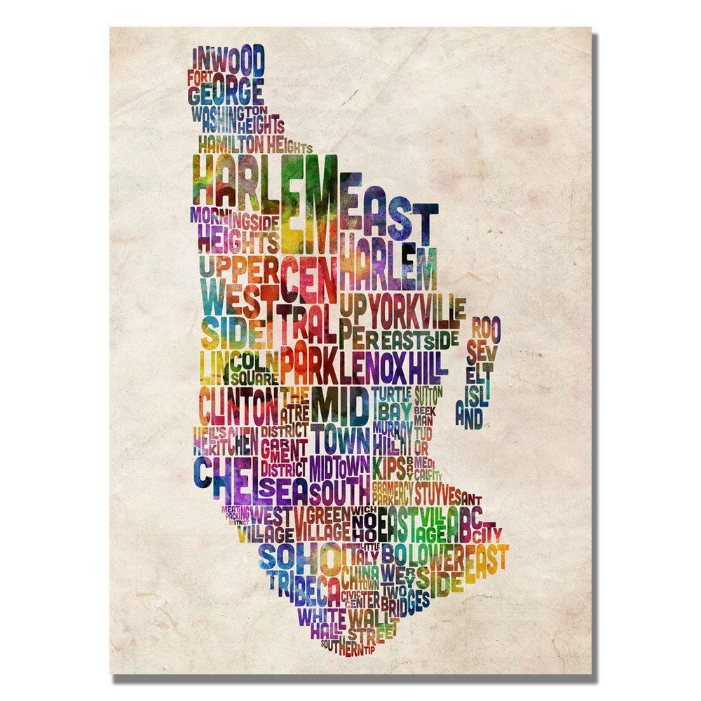 Michael Tompsett Manhattan Typography Map Canvas Art Print - 30x47 Inches - Modern Cityscape Wall Decor for Living Room, Office & Home