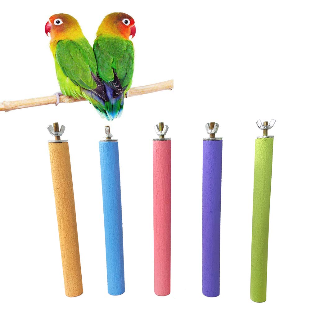 5pcs Natural Sand Perch Stand for Parrots - Bird Claw Grinding Rods, Chew Toys & Play Gym - Perfect for Cage Climbing, Beak Trimming & Foot Health (Ideal for Cockatiels, Macaws, Lovebirds)