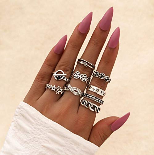 Eternal Stackable Star Rings Set - Adjustable Rose Gold Knuckle Rings for Women & Girls (9-Pack) | Perfect for Layering, Gifts & Everyday Fashion Accessories