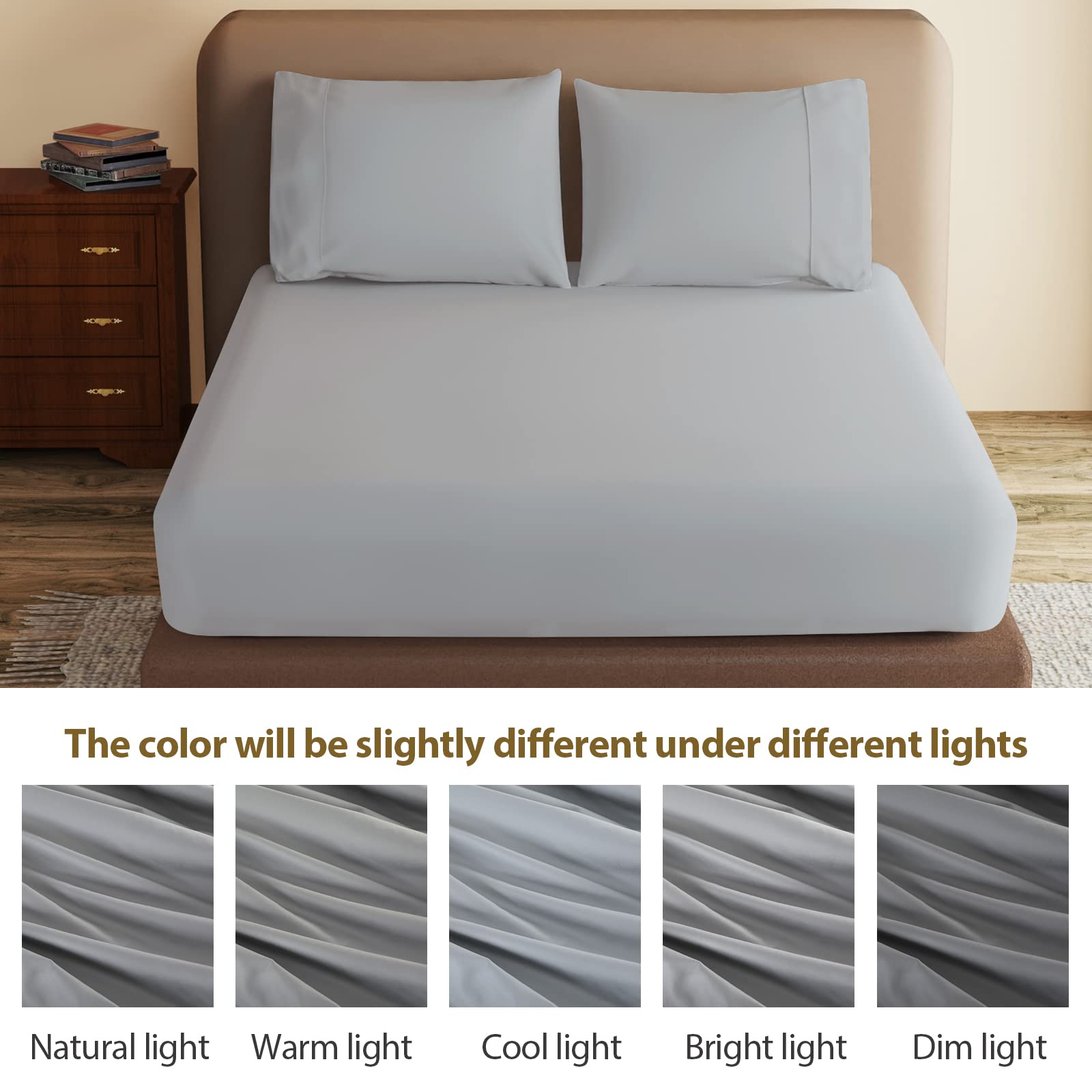 Premium 100% Egyptian Cotton Fitted Sheet - Queen Size Gray 600 Thread Count, Deep Pocket (8-16