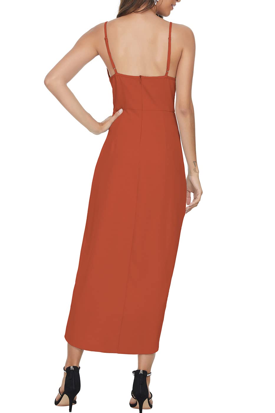 Aigeman Women's Sexy Backless Satin Maxi Dress with Spaghetti Straps - Summer Wedding Guest Dress, Cocktail Party Dress, Beach Cover Up, Date Night Outfit (Style 7291)