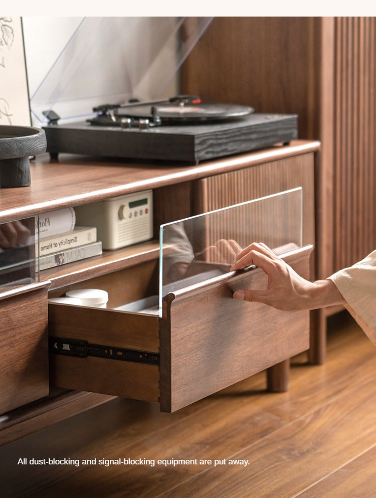 Premium Black Walnut & Ash Solid Wood TV Stand - Modern Entertainment Center for Living Room, Bedroom & Home Theater