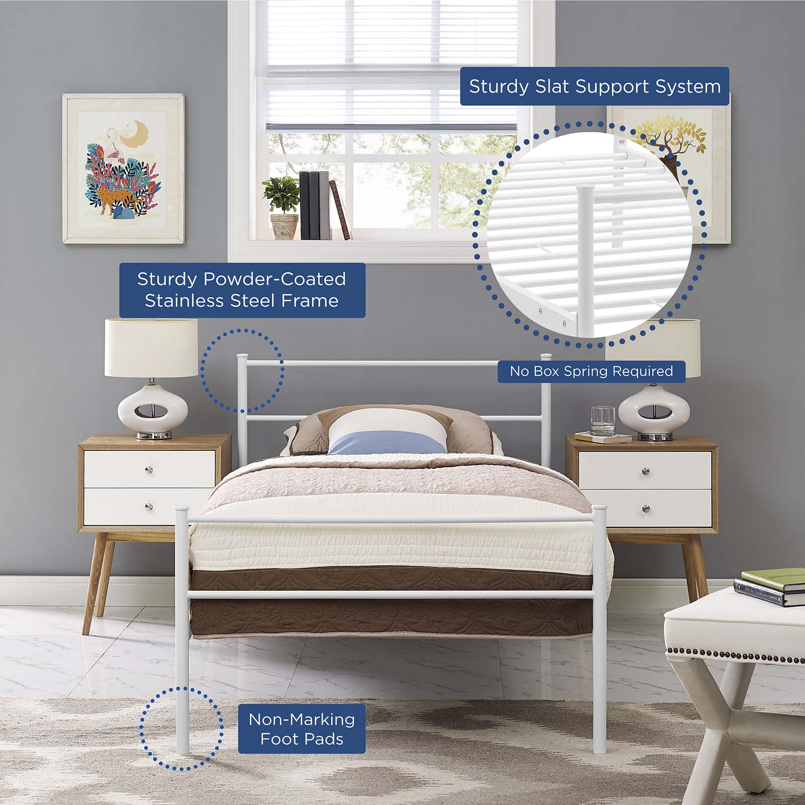 Alina Platform Bed Frame - Queen Size, Modern Wooden Bed Frame with Sturdy Slat Support, Easy Assembly - Perfect for Bedroom, Guest Room & Small Spaces