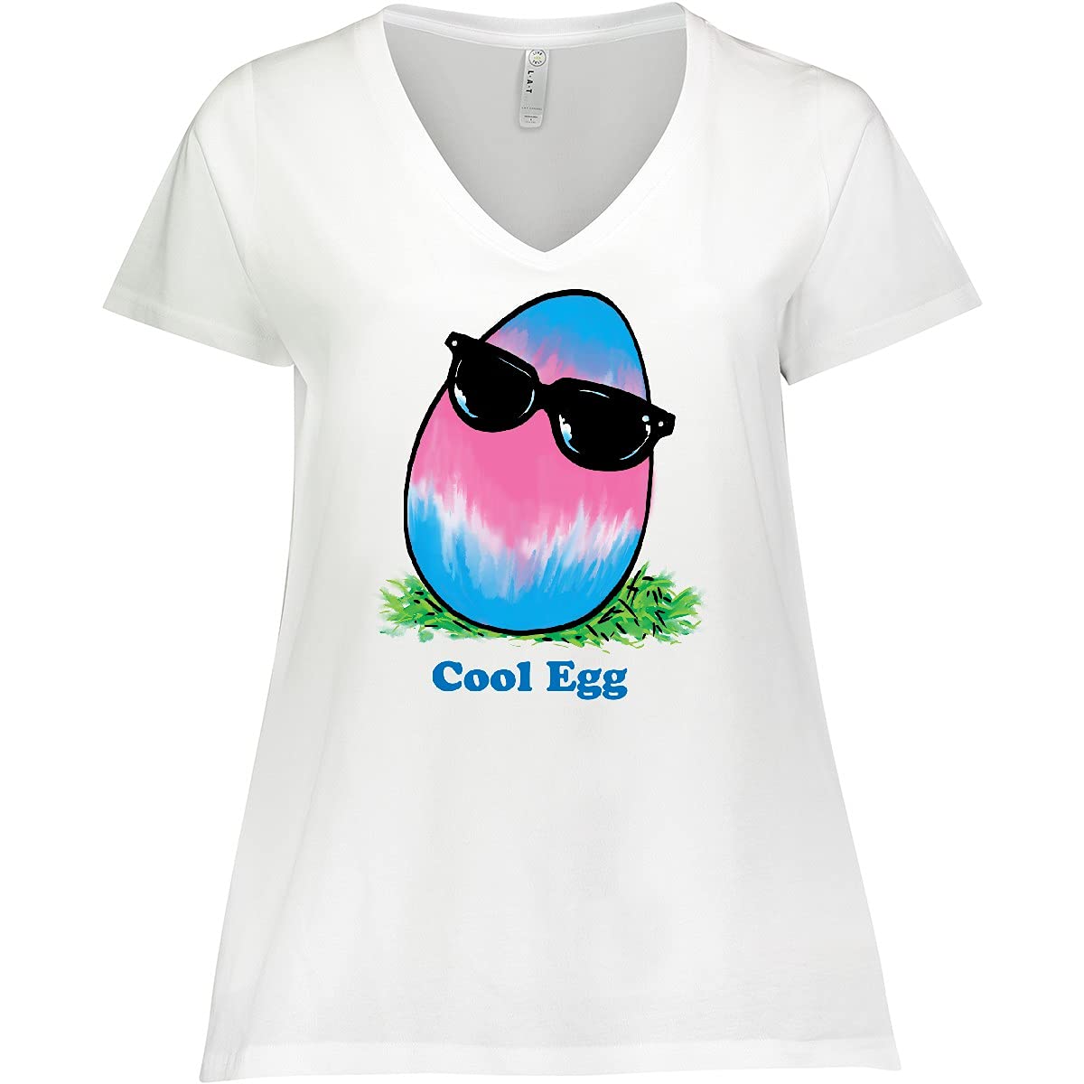Inktastic Easter Pink and Blue Cool Egg with Sunglasses Women's Plus Size V-Neck T-Shirt - Fun Holiday Casual Wear for Spring Parties & Festive Celebrations