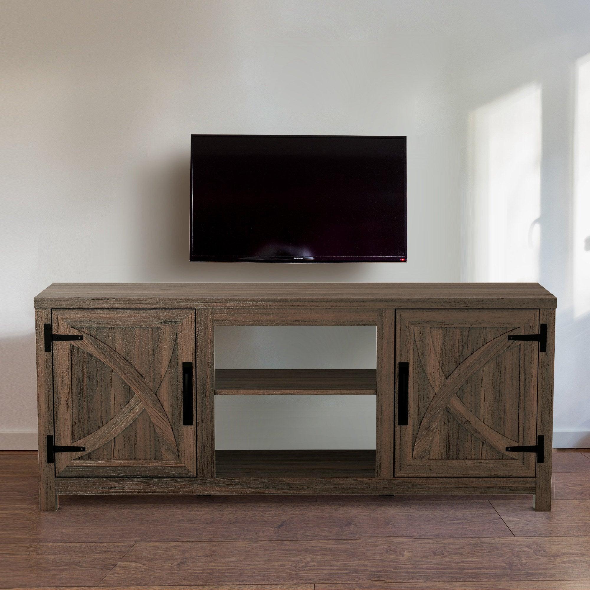Rustic Farmhouse TV Stand for 58 Inch Flat Screen - Solid Wood Entertainment Center with Storage Cabinet - Perfect for Living Room, Home Theater & Family Room Decor