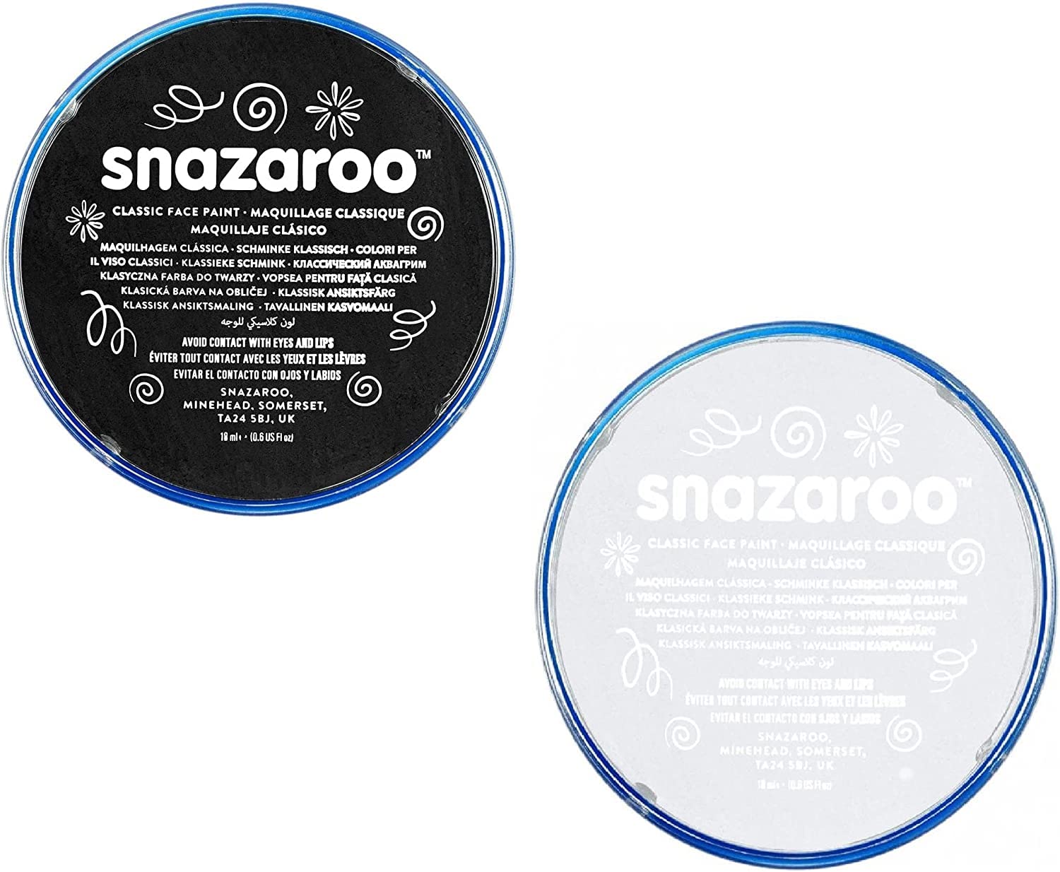 **CRAZZYVALUE Non-Toxic Face & Body Paint Set - Safe Washable High Pigment Makeup for Kids & Adults (Black & White, 18ml) - Perfect for Halloween, SFX Costumes, Parties & Creative Art**