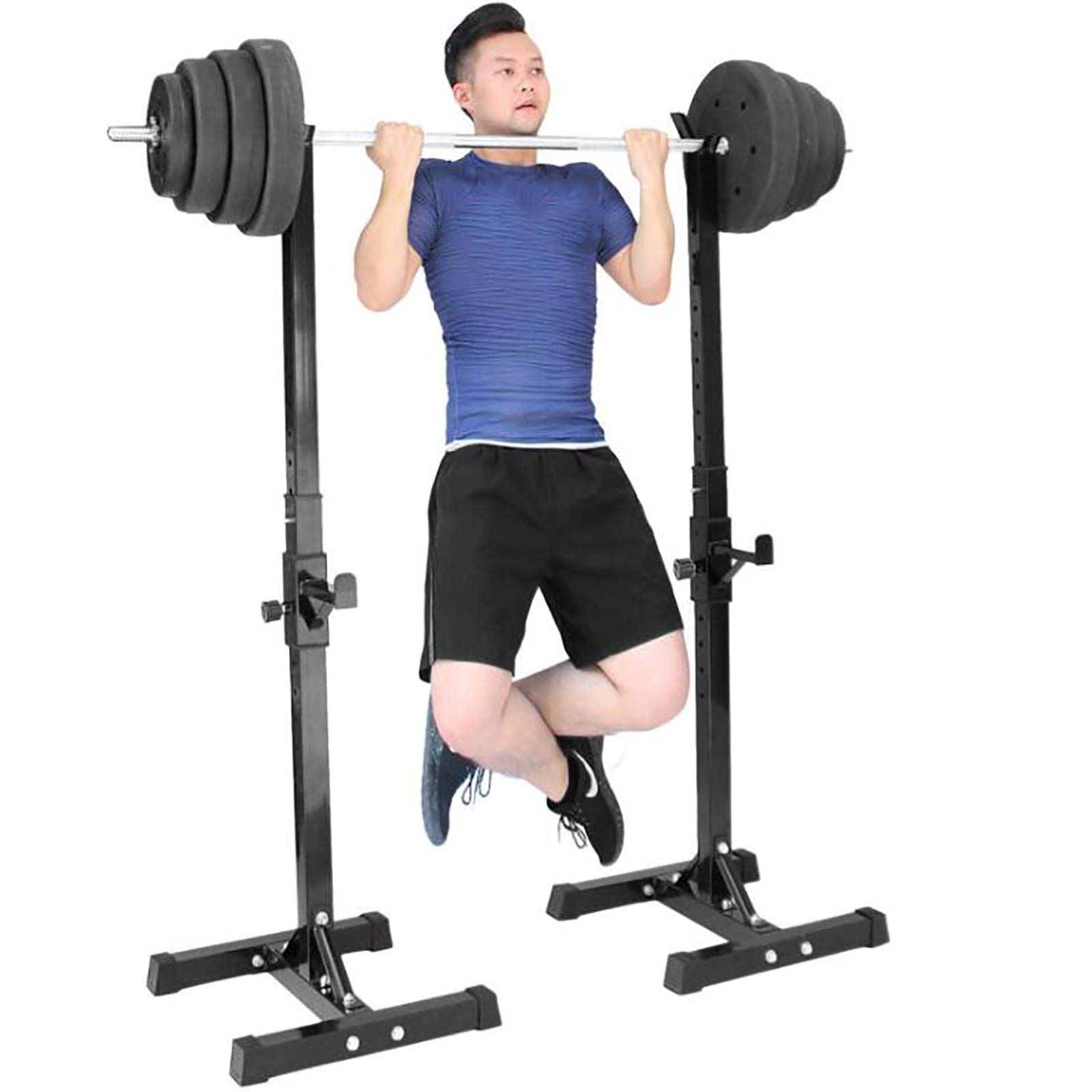 Yizc Adjustable Squat Rack & Dip Stand - 550lb Capacity Barbell Rack for Bench Press, Weight Lifting & Home Gym - Heavy Duty Steel Fitness Equipment for CrossFit, Strength Training & Garage Workouts