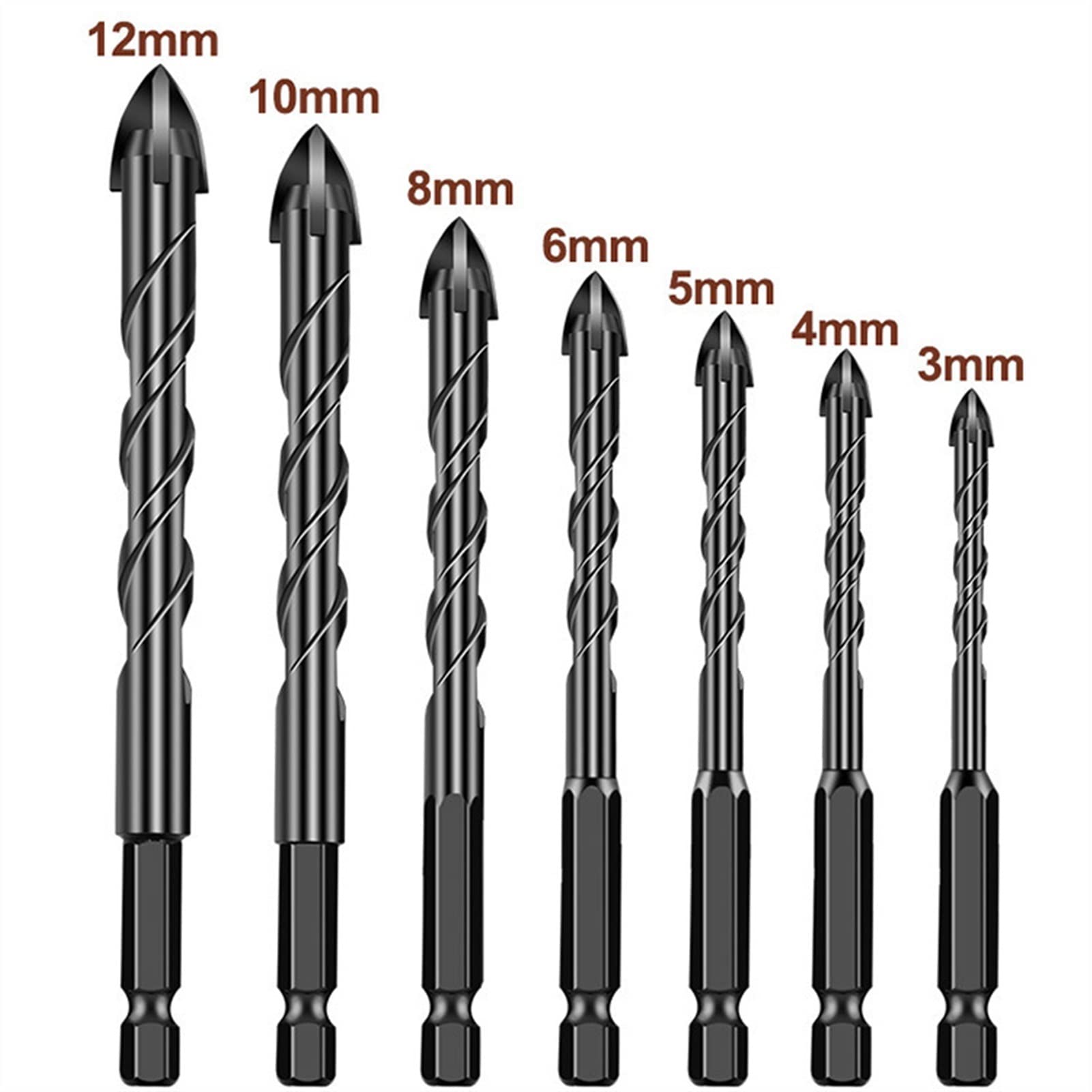 7-Piece Cross Hex Tile Drill Bit Set - Hard Alloy Triangle Bits for Porcelain, Stone, Glass, Ceramic & Concrete - Power Tool Accessories Kit (Perfect for Bathroom Renovations, Tile Installation & DIY Home Projects)