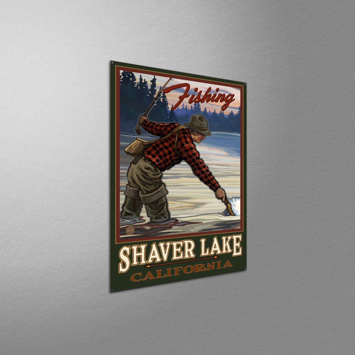 Paul A. Lanquist Shaver Lake California Evening Fly Fisherman Metal Art Print - 8.5x11.5 Inches Travel Artwork - Perfect for Home Decor, Office Wall Art & Fishing Enthusiast Gifts