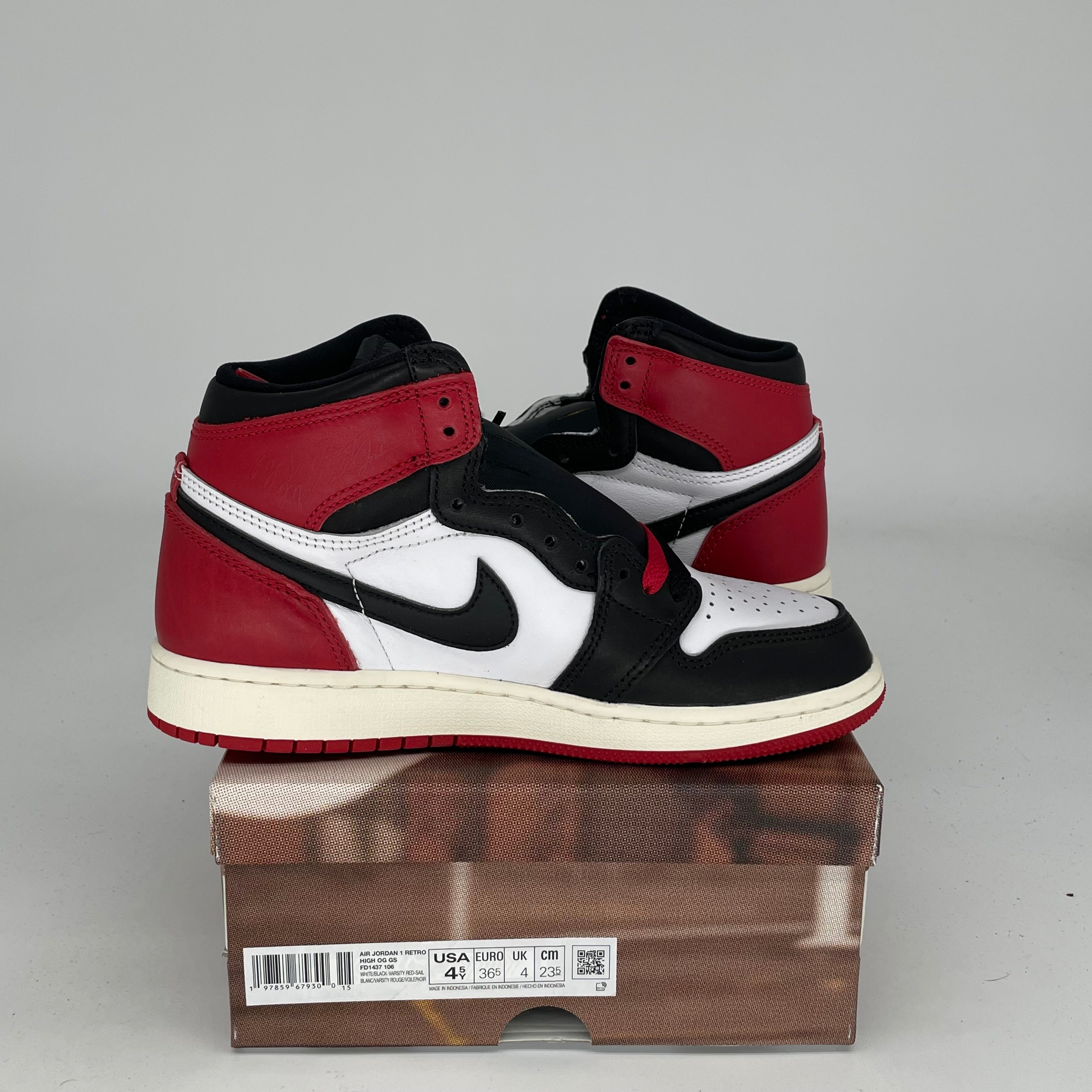 AIR JORDAN 1 Black Toe Reimagined Sneakers - Size 4.5Y (FD1437-106) - Men's Basketball Shoes for Streetwear & Casual Wear