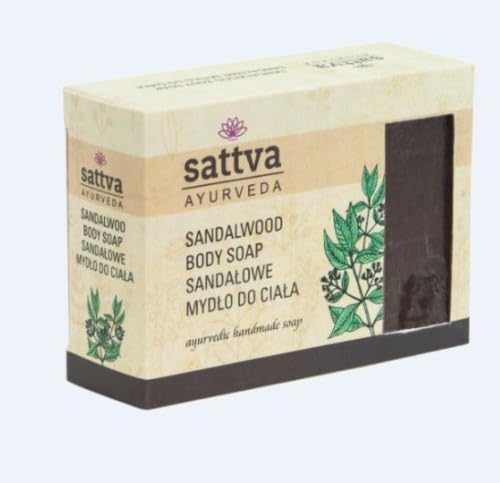 Sattva Ayurveda Sandalwood Body Soap Bar - 125g Natural Handmade Soap for Dry & Sensitive Skin - Perfect for Daily Bath, Spa & Aromatherapy