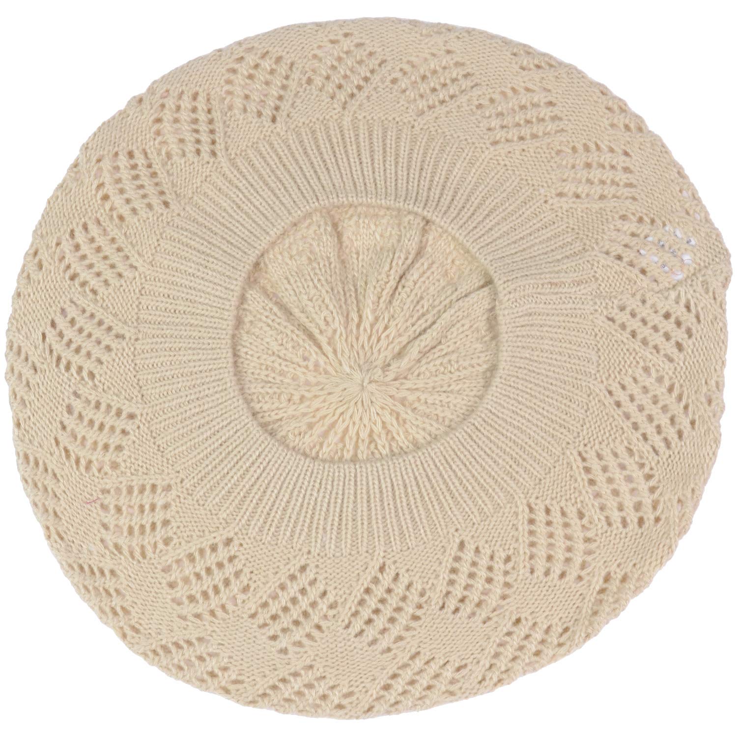 BYOS Women's Fashionable Cutout Lace Diamond Knit Lightweight Slouchy Crochet Beret Hat - Stylish Winter Accessory for Casual Outfits & Outdoor Activities