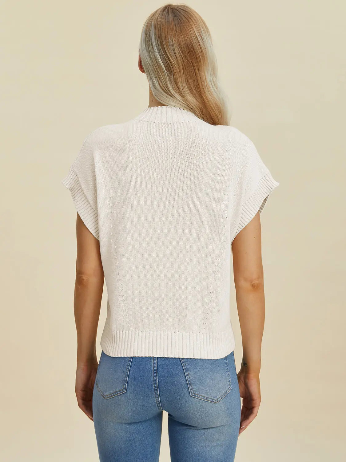 Double Take Full Size Mock Neck Short Sleeve Sweater for Women - Soft Knit Pullover Top for Casual Wear & Office Outfits | Perfect for Fall & Winter Layering