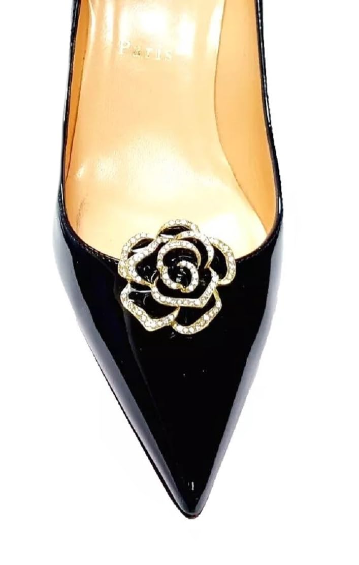 Elegant Black and Gold Rose Flower Shoe Clips - Premium Shoe Accessories for Women (1 Pair) - Perfect for Weddings, Parties & Special Occasions