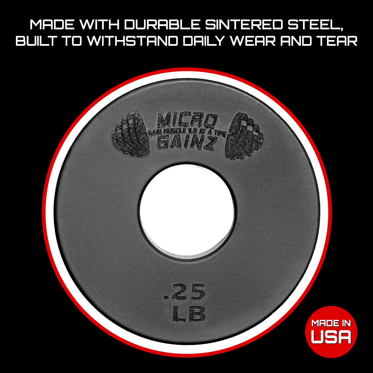 Micro Gainz Standard 1-Inch Center Hole Weight Plates - Set of 2 Black Fractional Plates (.25LB-1.25LB) for Home Gym & Strength Training | Compatible with Standard 1-inch Barbells & Dumbbells | USA Made | Perfect for Weightlifting, CrossFit & Small Space Workouts