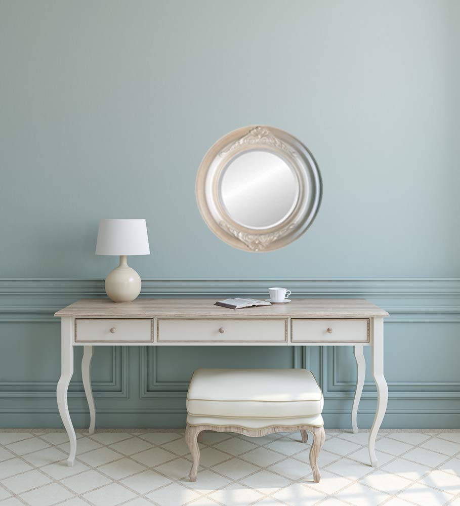Ovalcrest 23x23 Inch Round Beveled Wall Mirror - Winchester Style Taupe Framed Decorative Mirror for Living Room, Bedroom & Entryway