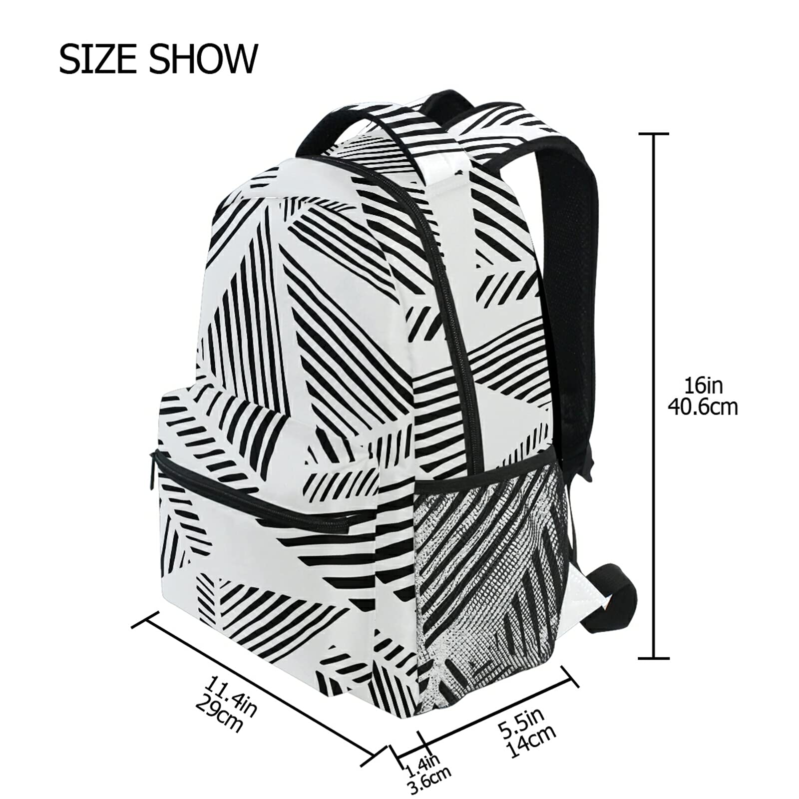 Stylish Triangle Patchwork Backpack - Lightweight Casual Daypack for Men & Women, Black & White Design - Perfect for School, Travel, and Outdoor Adventures