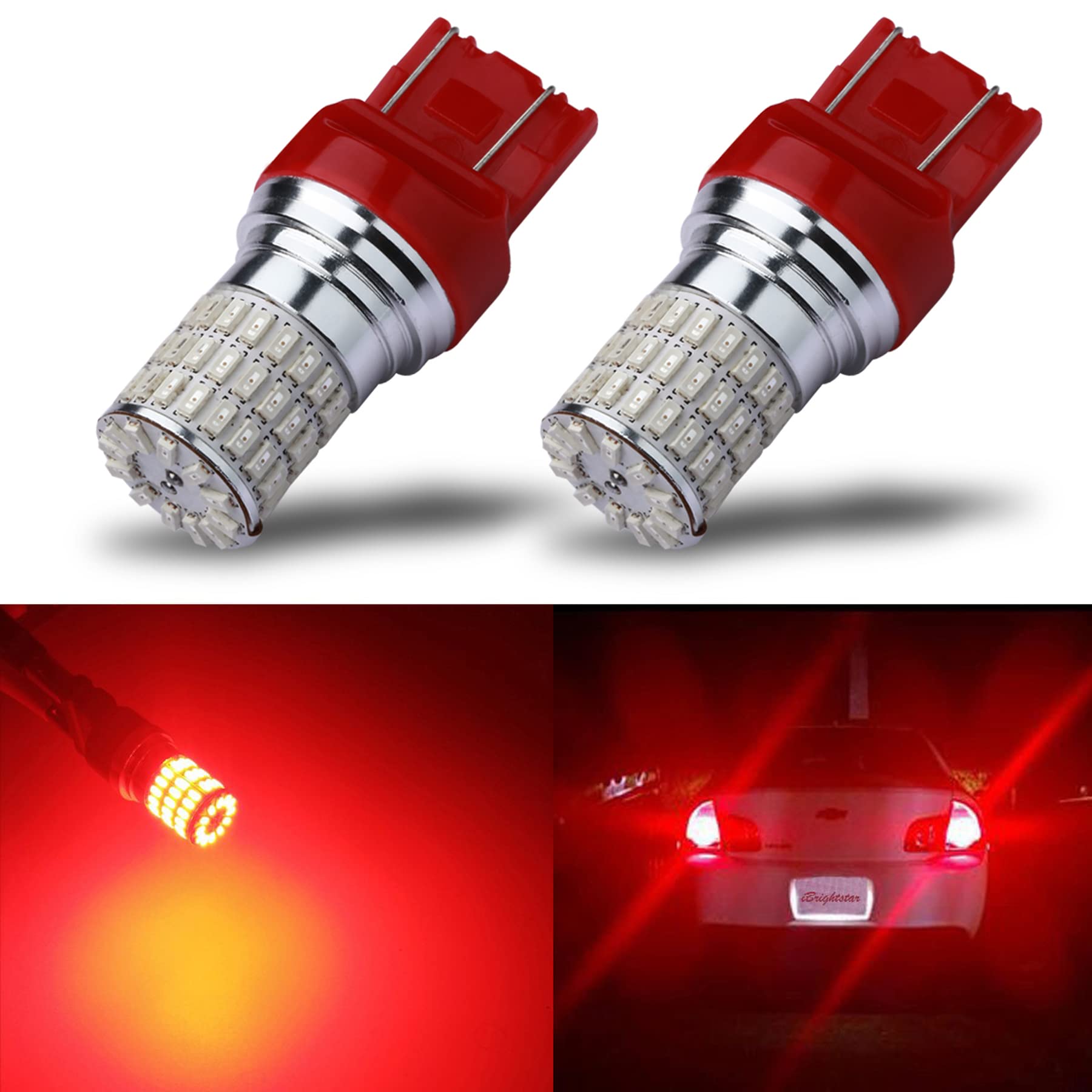 iBrightstar 7440 7443 T20 LED Bulb - 9-30V Flashing Strobe Brake Light Replacement (Brilliant Red) | Super Bright LED Tail Lights for Cars, Trucks & Motorcycles - Enhance Safety & Visibility