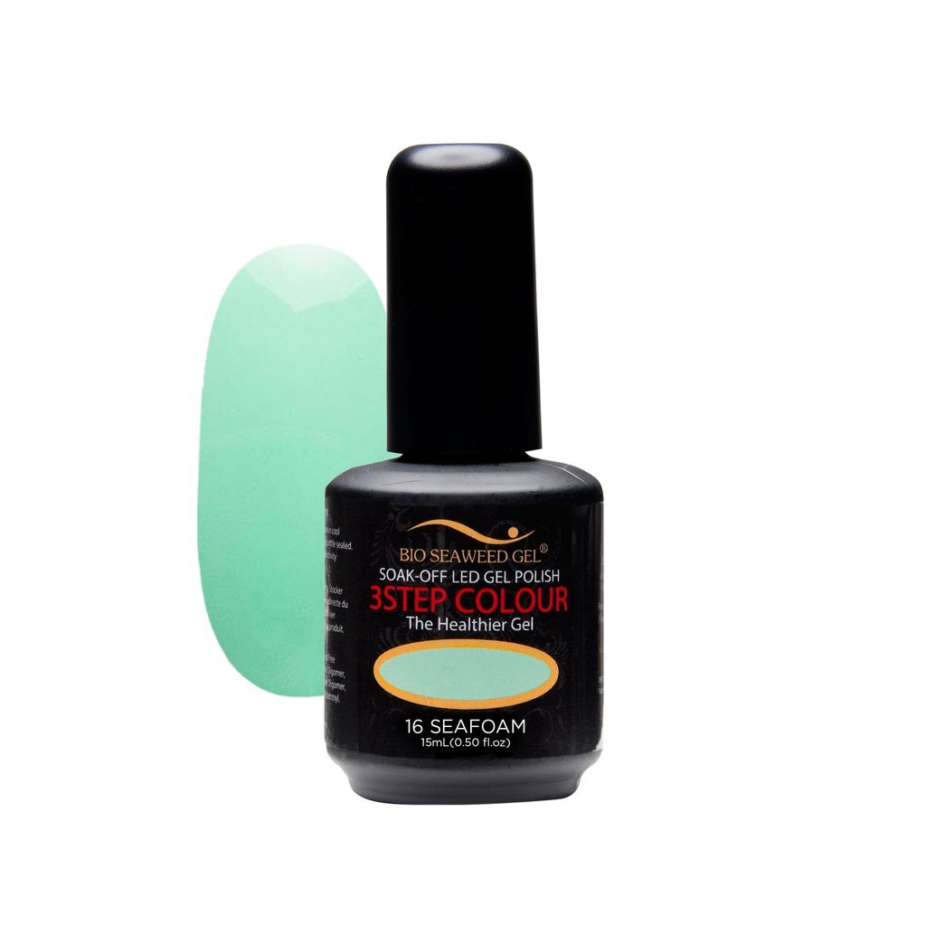 Bio SeaWeed Gel 3-Step UV/LED Gel Polish Kit - 15ml Seafoam Green (16) - Long-Lasting Nail Color for Salon & Home Manicures - Perfect for Weddings, Parties & Everyday Wear