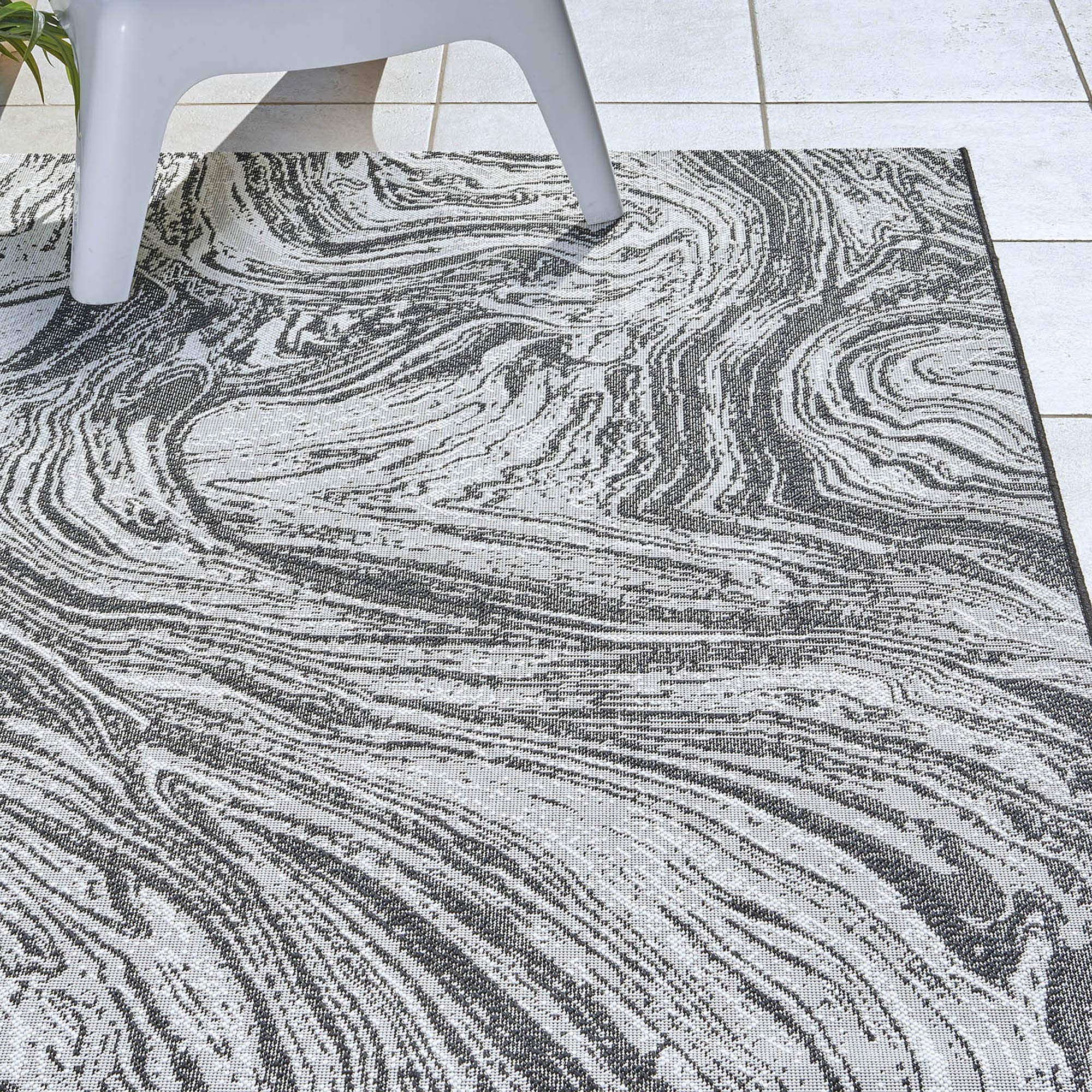 Gertmenian Indoor Outdoor Area Rug 6x9 FT - Classic Flatweave Washable Carpet with Stain & UV Resistance - Abstract Ocean Current Pattern in Black & White - Perfect for Deck, Patio, Poolside, Mudroom & High-Traffic Areas