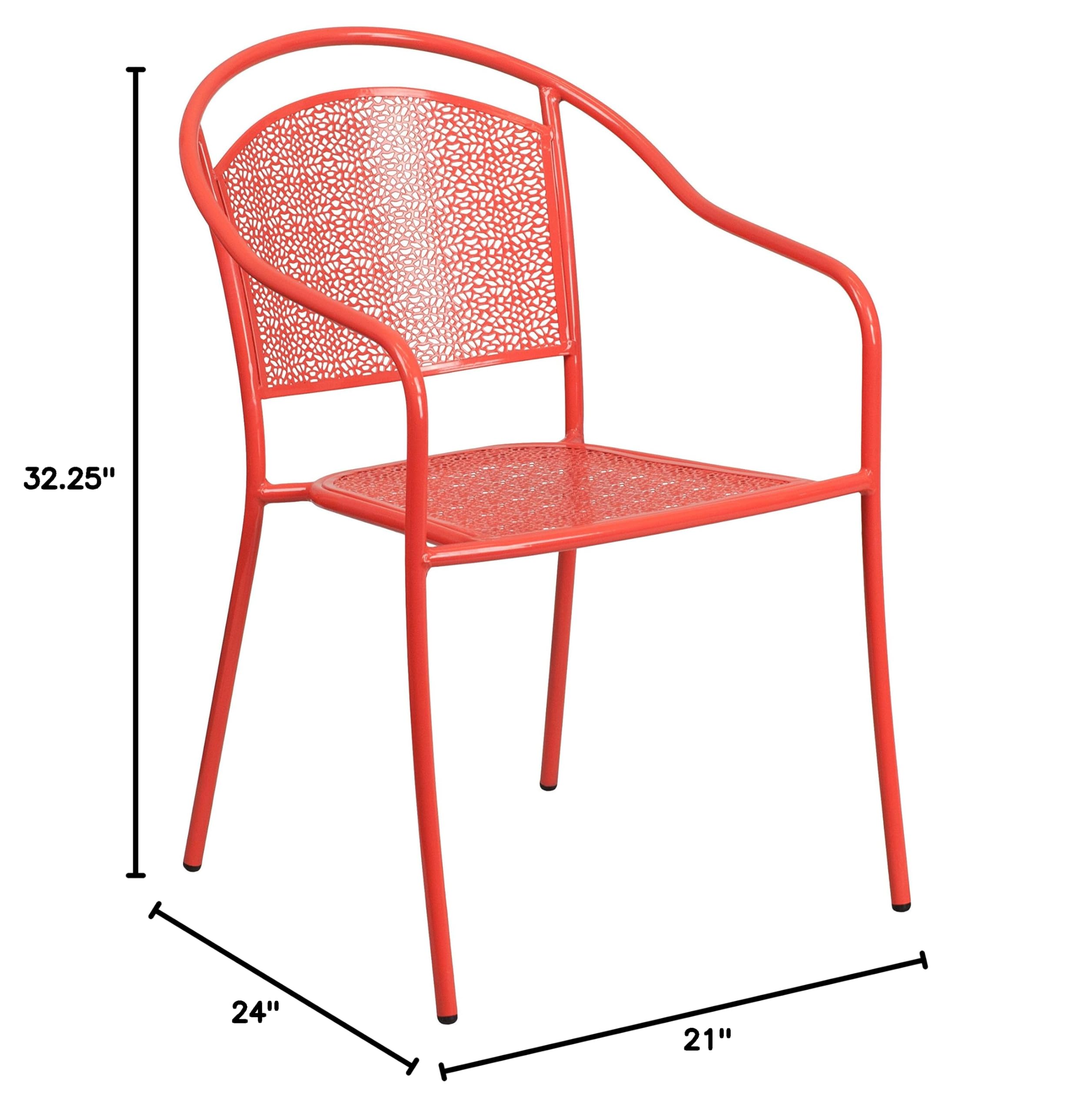 Flash Furniture Oia Commercial Grade 5-Pack Coral Indoor-Outdoor Steel Patio Arm Chairs with Round Back - Durable Stackable Dining Chairs for Restaurants, Cafes, and Outdoor Entertaining